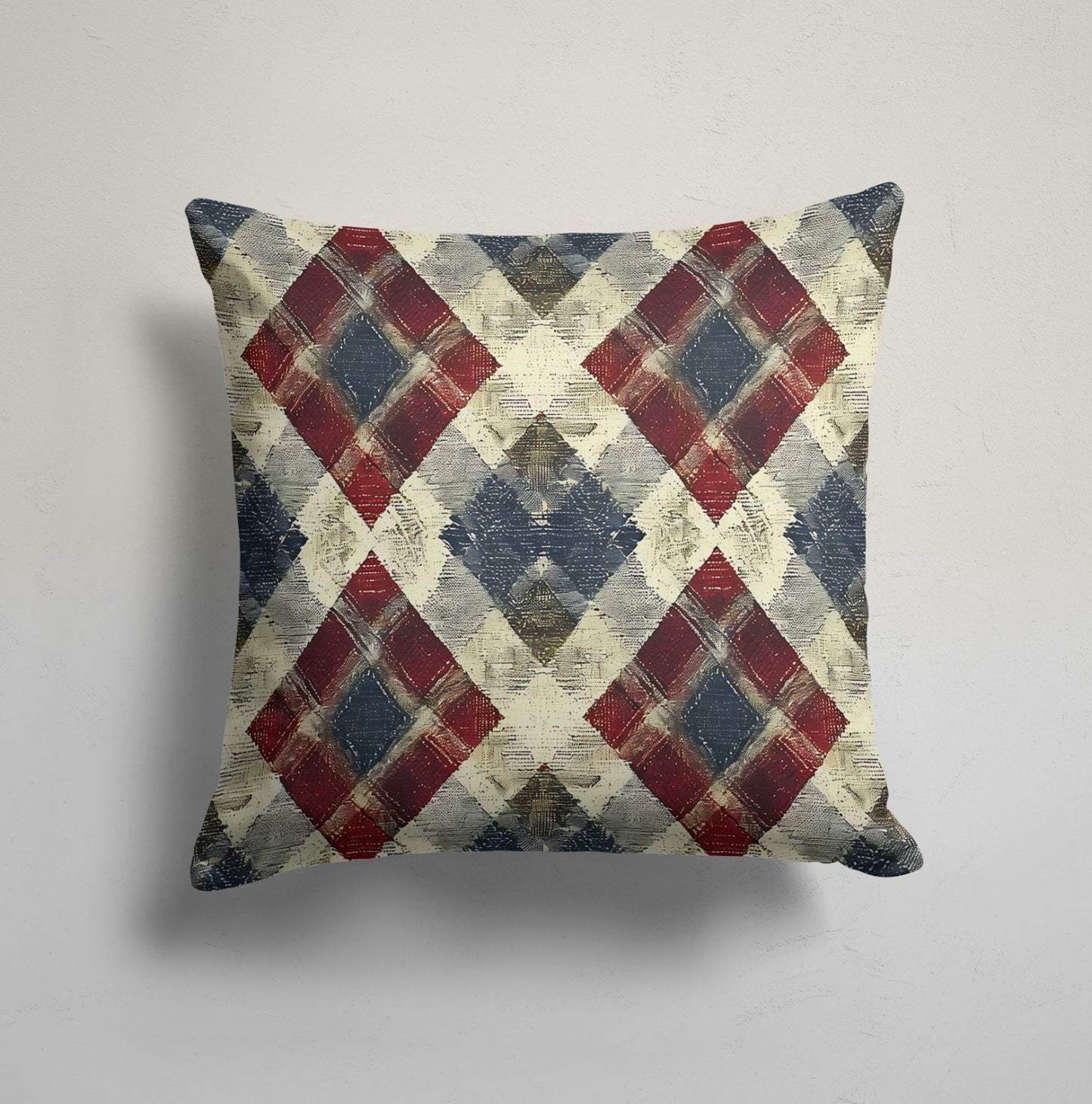 Red, Blue and Beige Rustic Vintage Plaid Cushion Cover