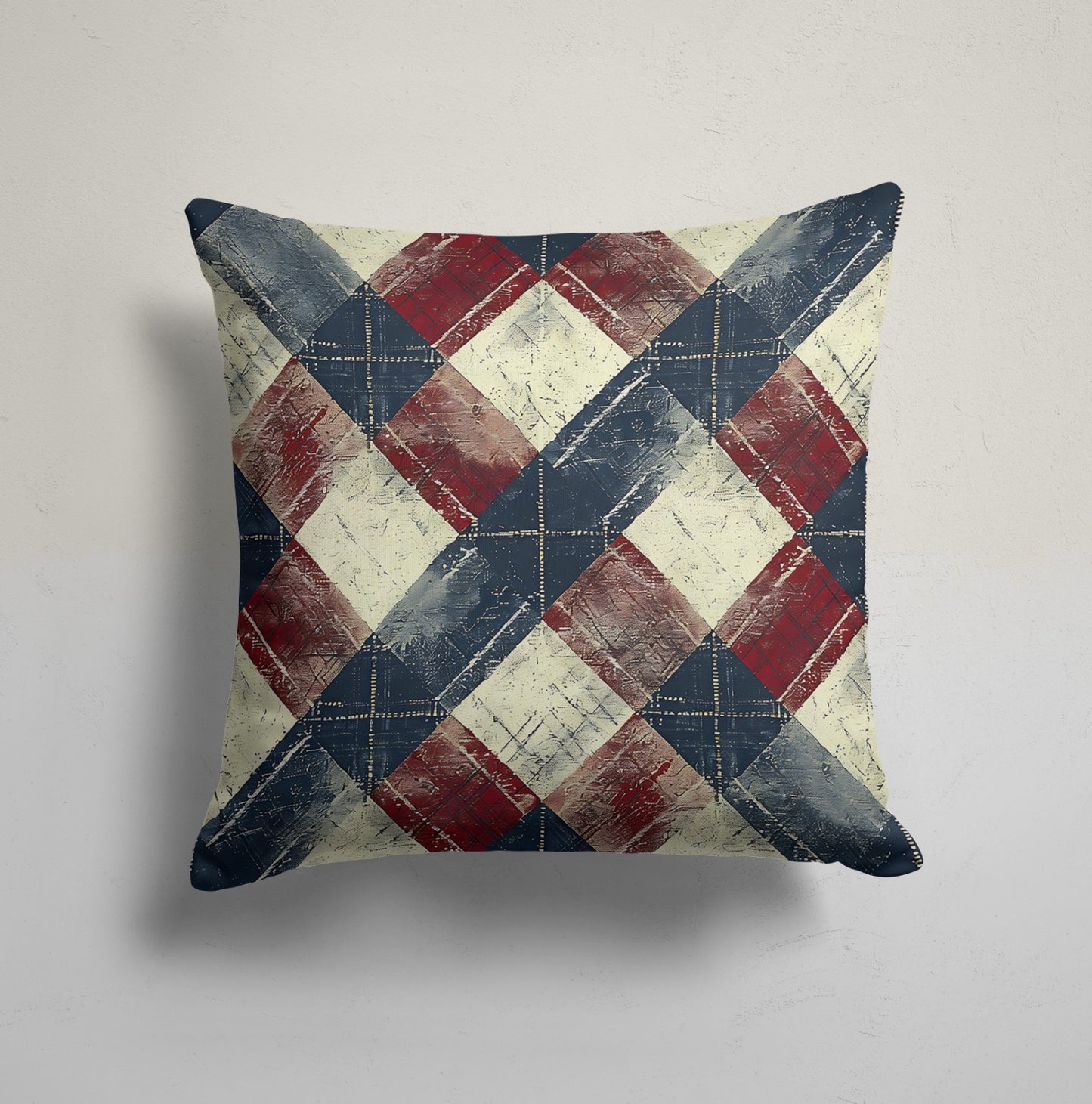 Red, Blue and Beige Rustic Vintage Plaid Cushion Cover