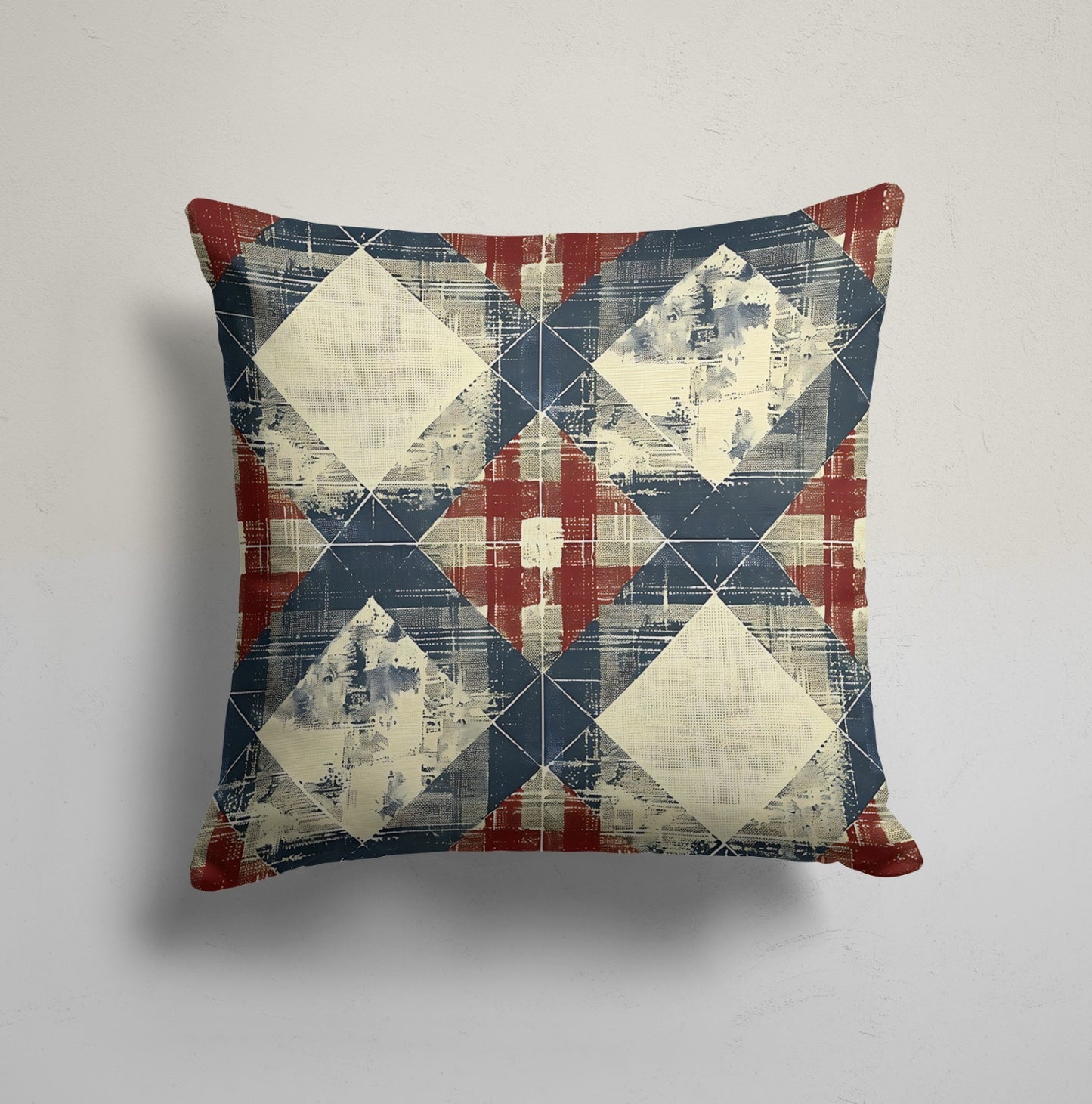 Red, Blue and Beige Rustic Vintage Plaid Cushion Cover