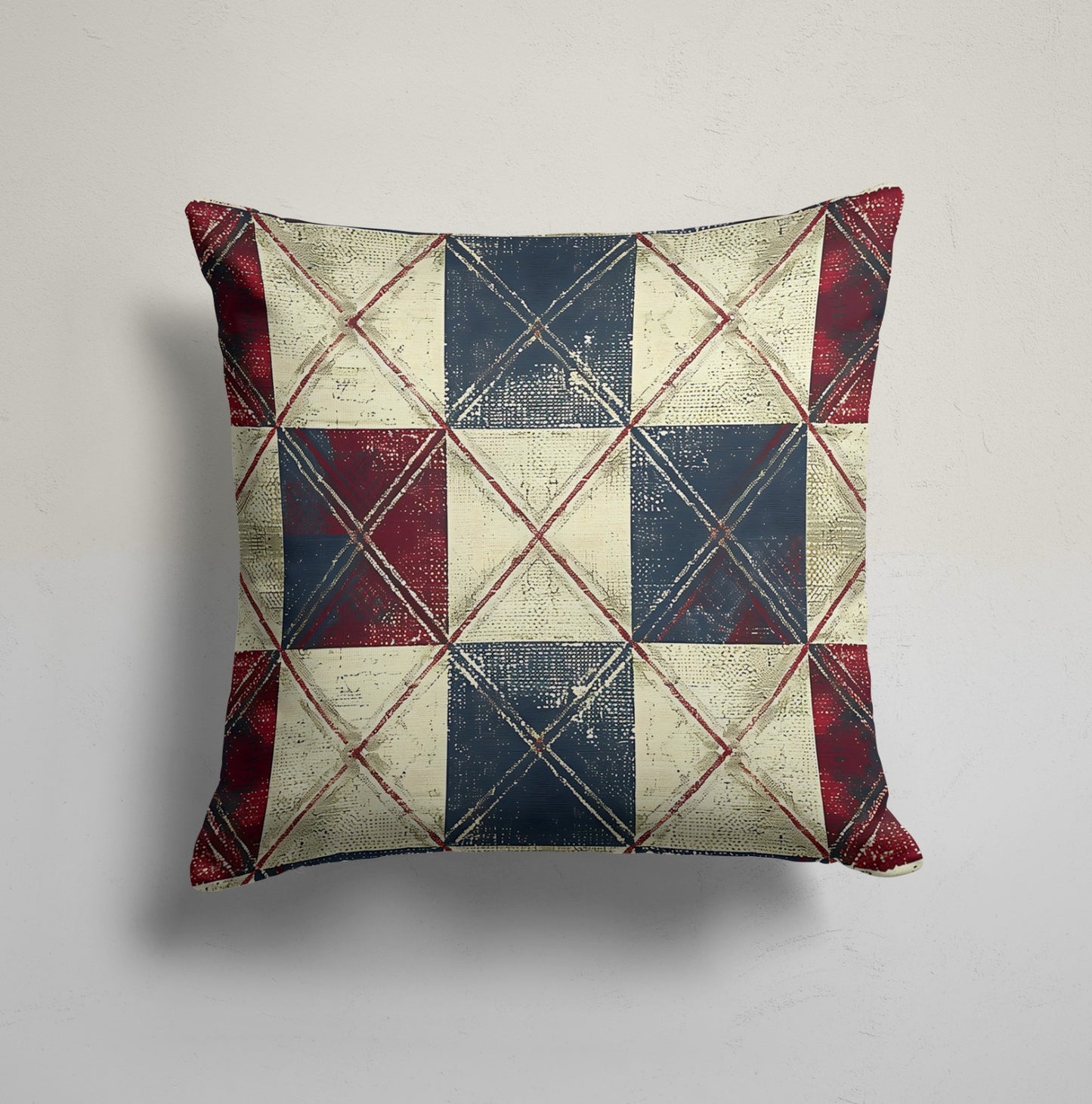Red, Blue and Beige Rustic Vintage Plaid Cushion Cover