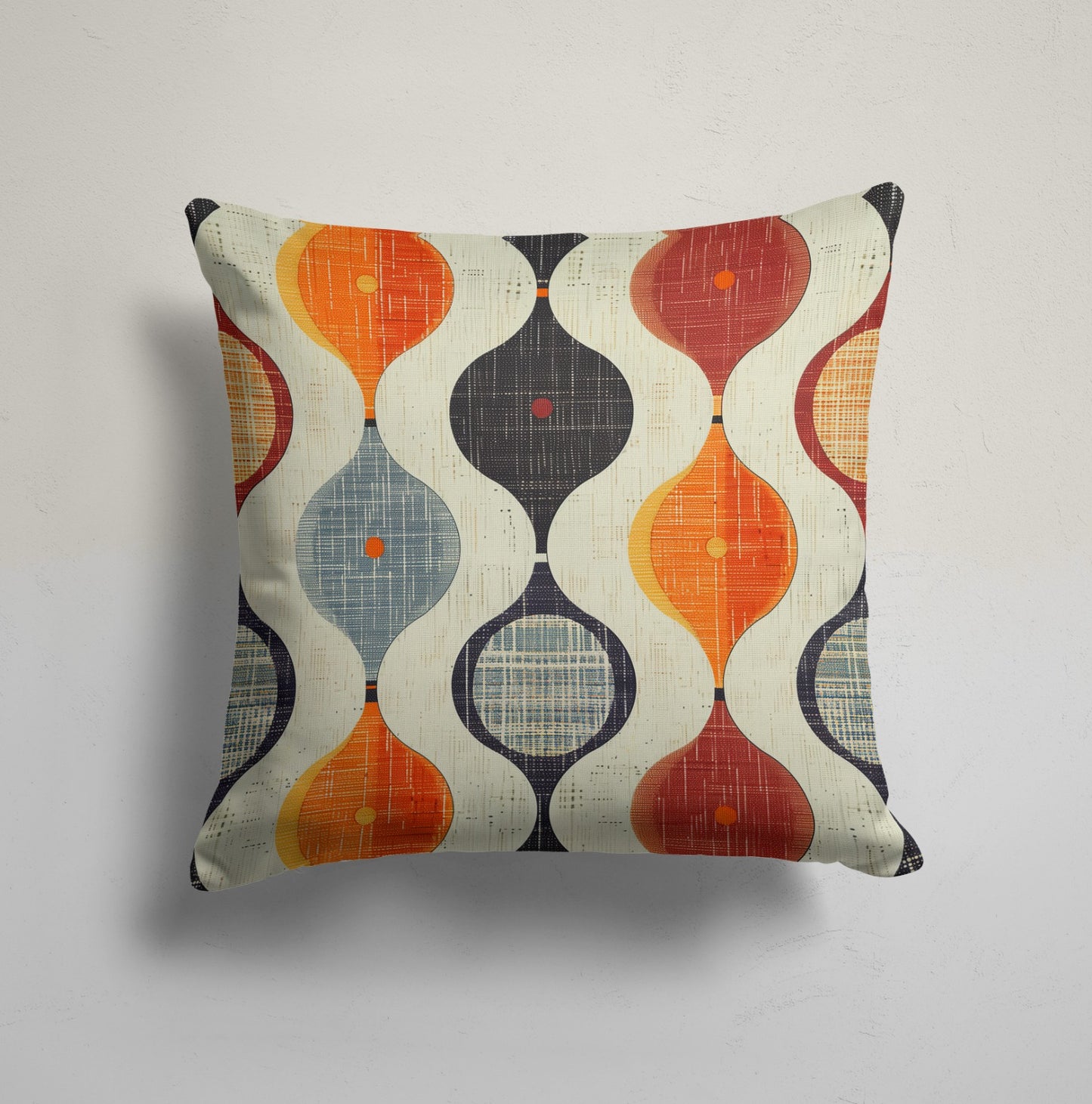 Retro Geometric Cushion Cover, Abstract Leaves, Gray Floral