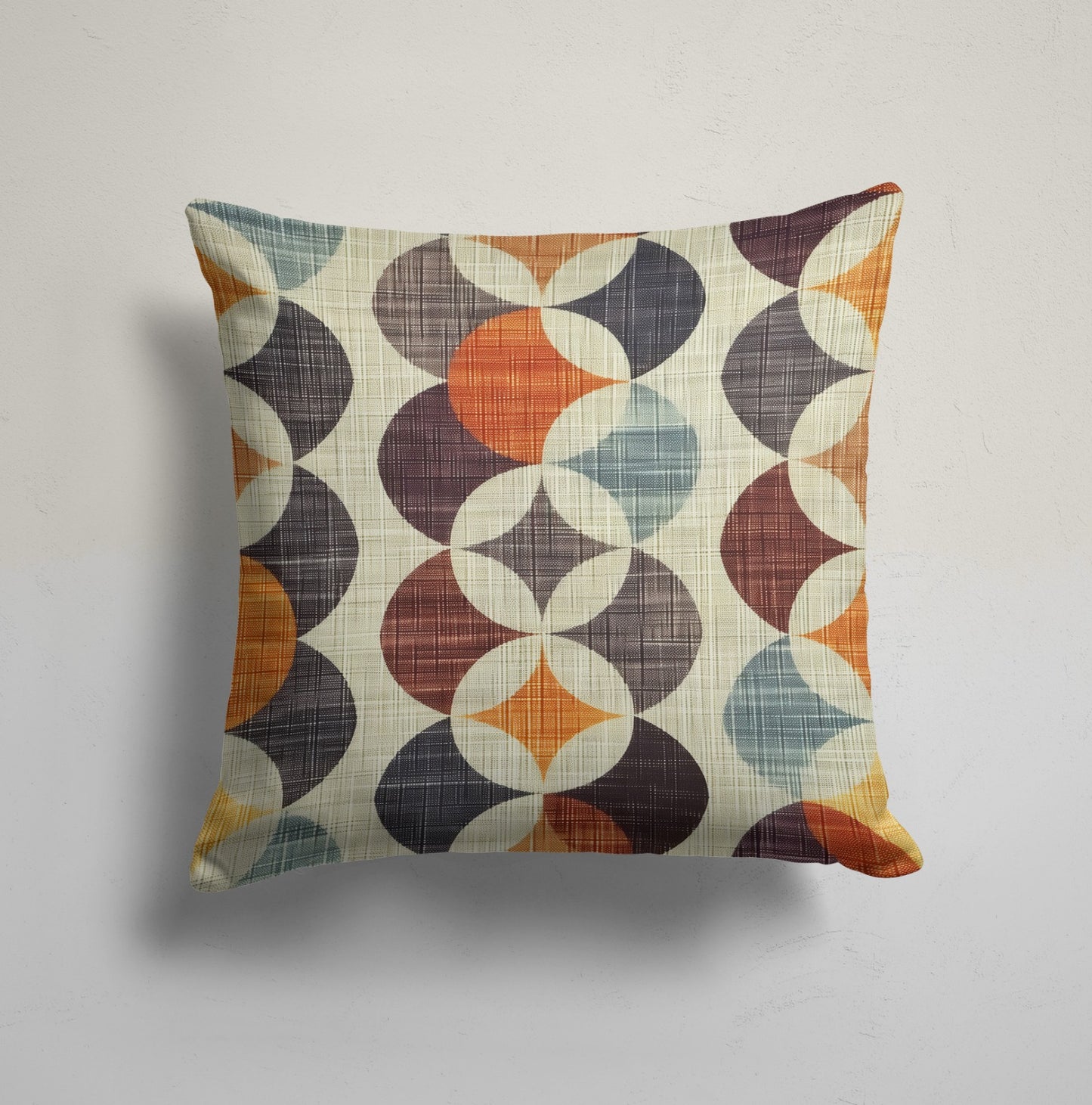 Retro Geometric Cushion Cover, Abstract Leaves, Gray Floral