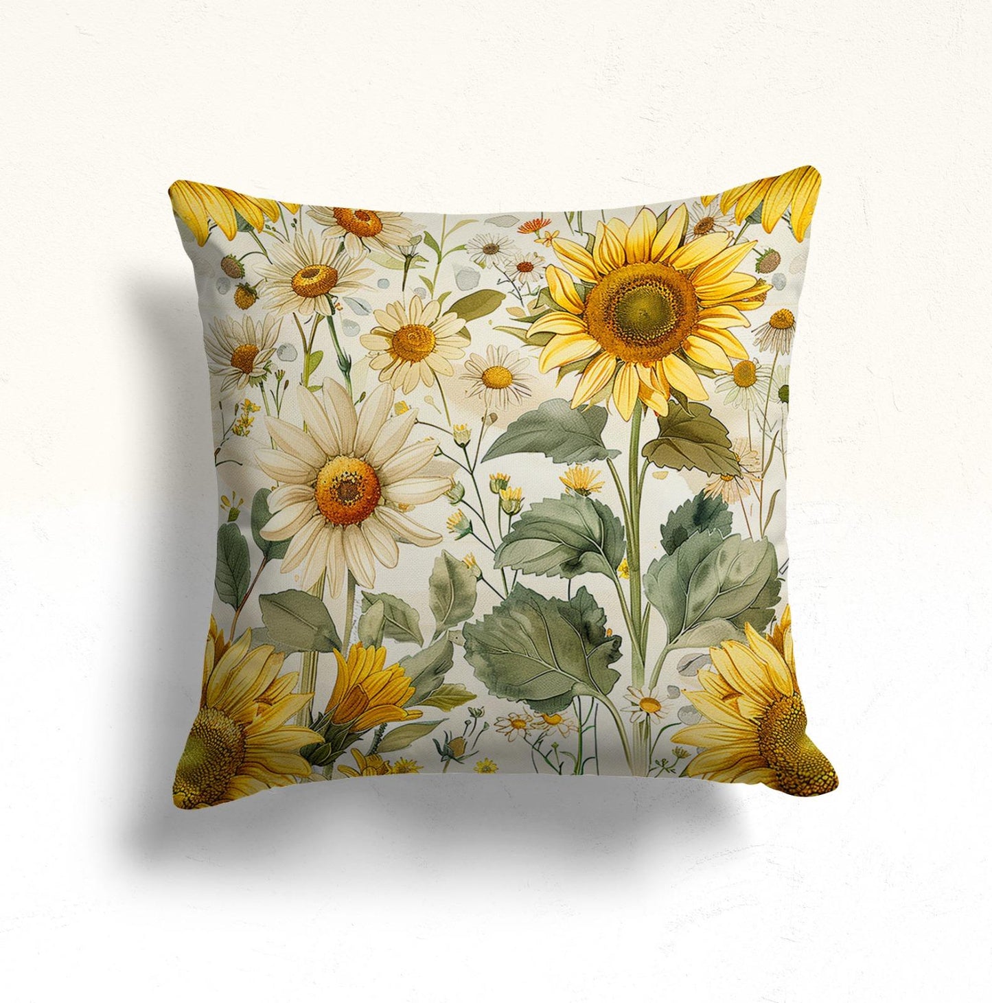Lady in Sunflower Field Cushion Cover, Sunflower Wreath Pattern