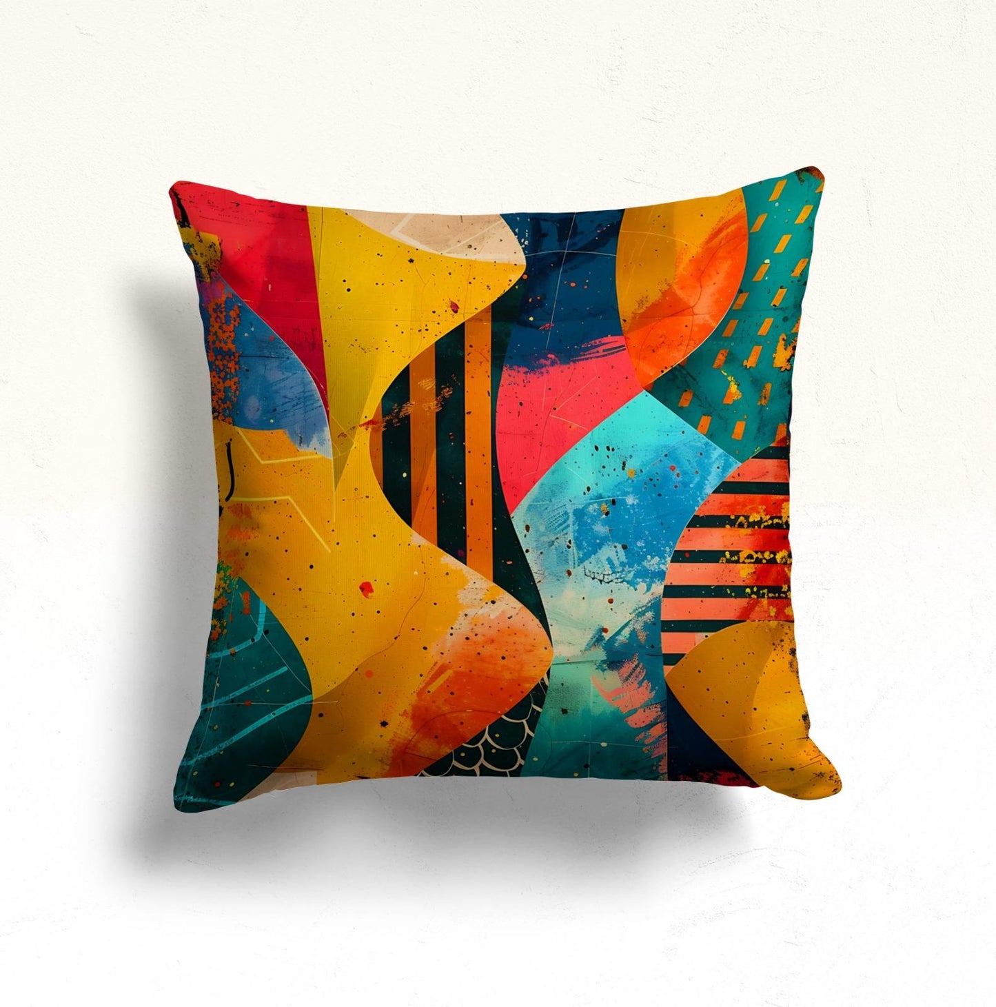 Bold Vibrant Shapes Abstract Cushion Cover, Retro Wave Design