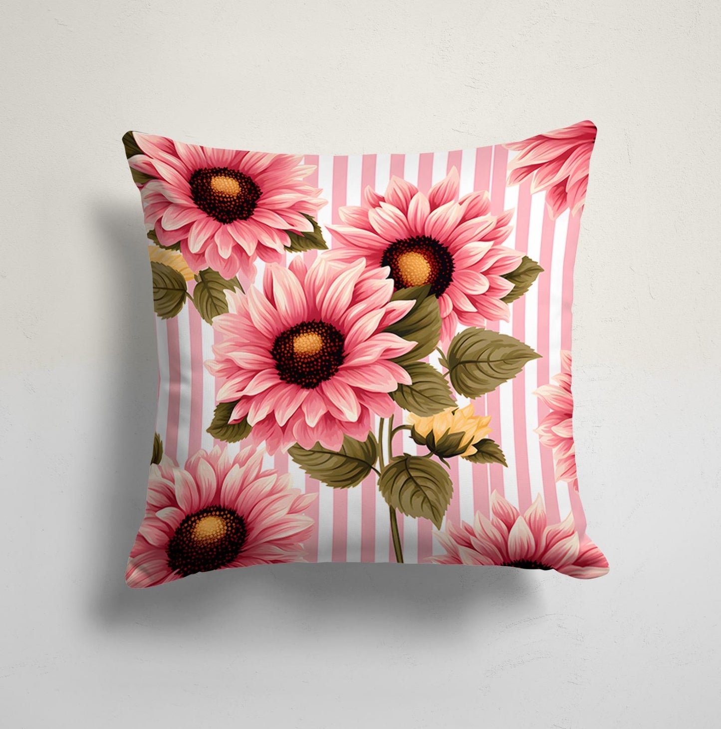 Pink Yellow Sunflower Cushion Cover, Bright Rustic Decor