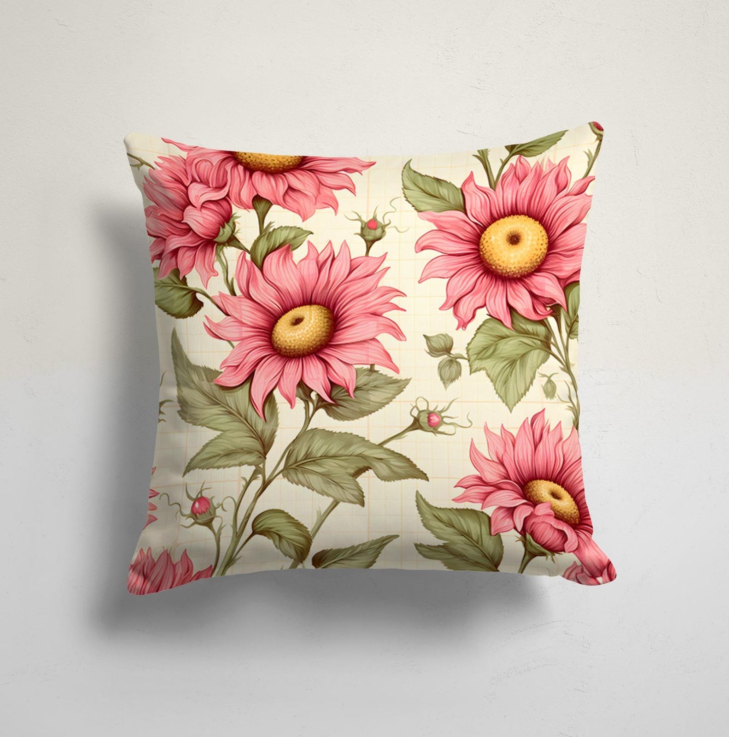 Pink Yellow Sunflower Cushion Cover, Bright Rustic Decor