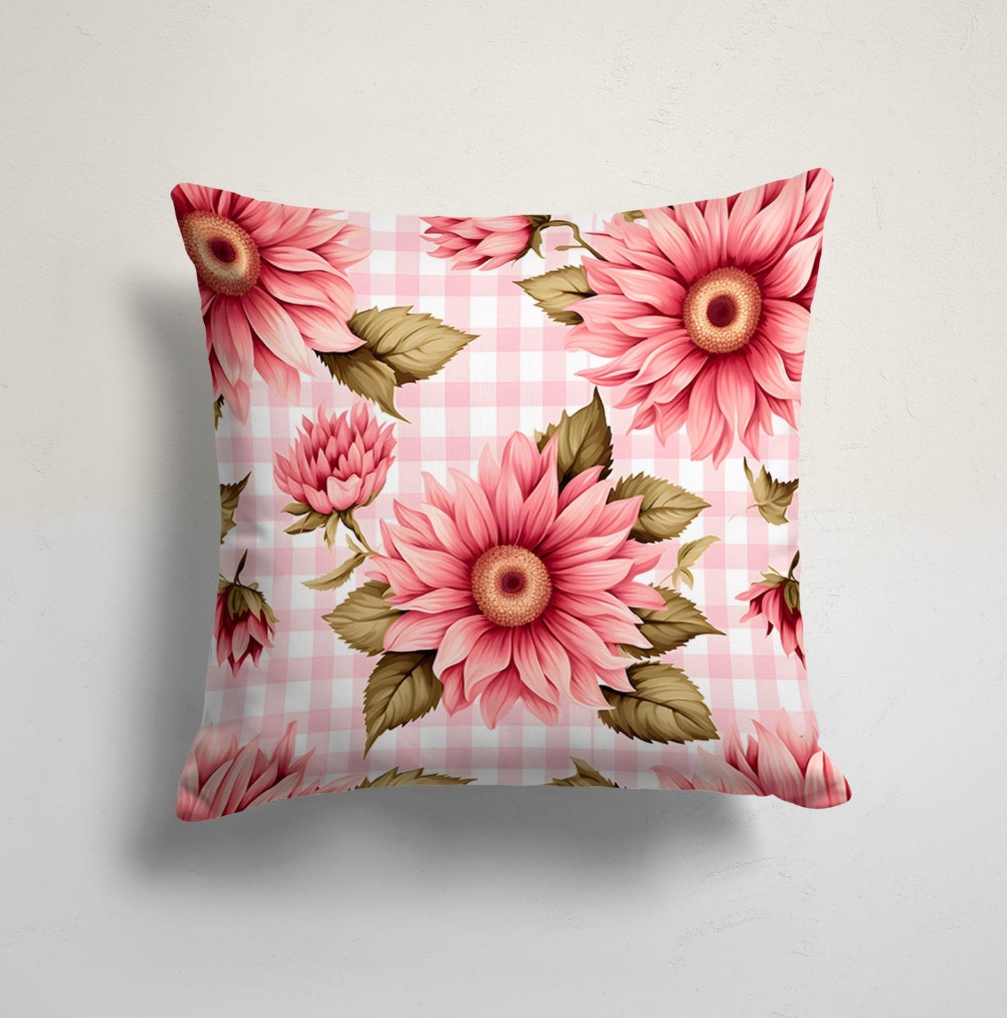 Pink Yellow Sunflower Cushion Cover, Bright Rustic Decor