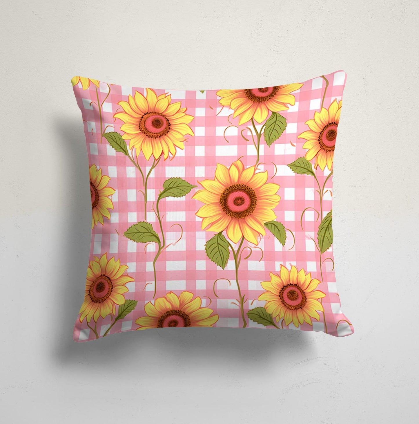 Pink Yellow Sunflower Cushion Cover, Bright Rustic Decor