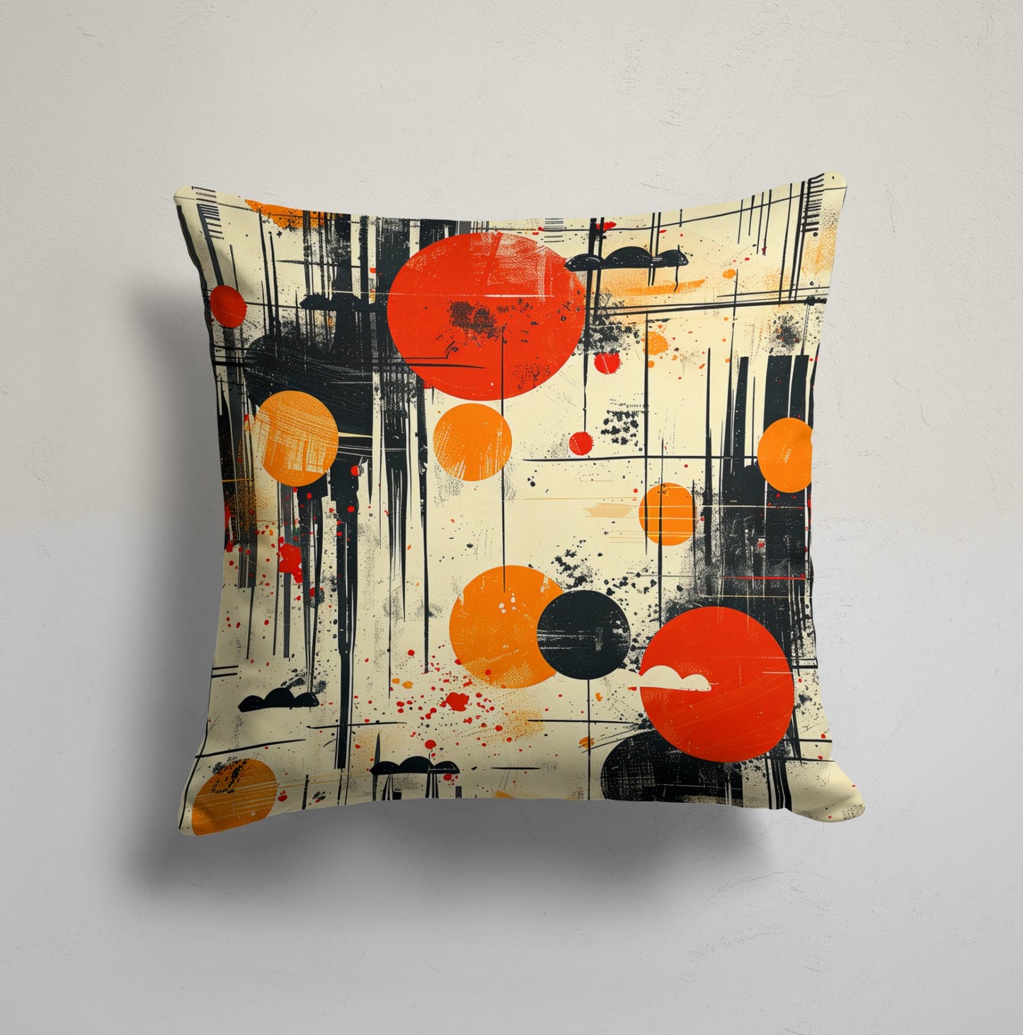 Orange and Black Abstract Circles Cushion Cover, Sunset Decor