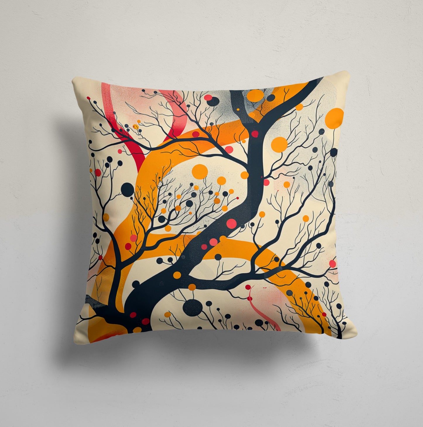 Retro Geometric Cushion Cover, Abstract Leaves, Gray Floral