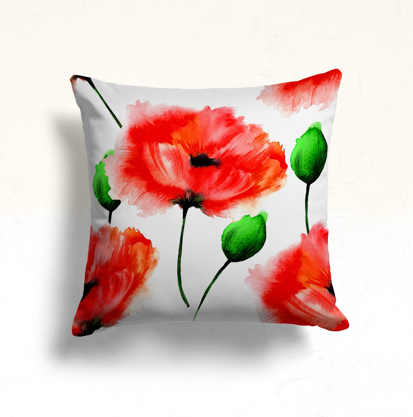 Vivid Red Poppy Pillow Cover for Floral Décor, Poppy Stripe
