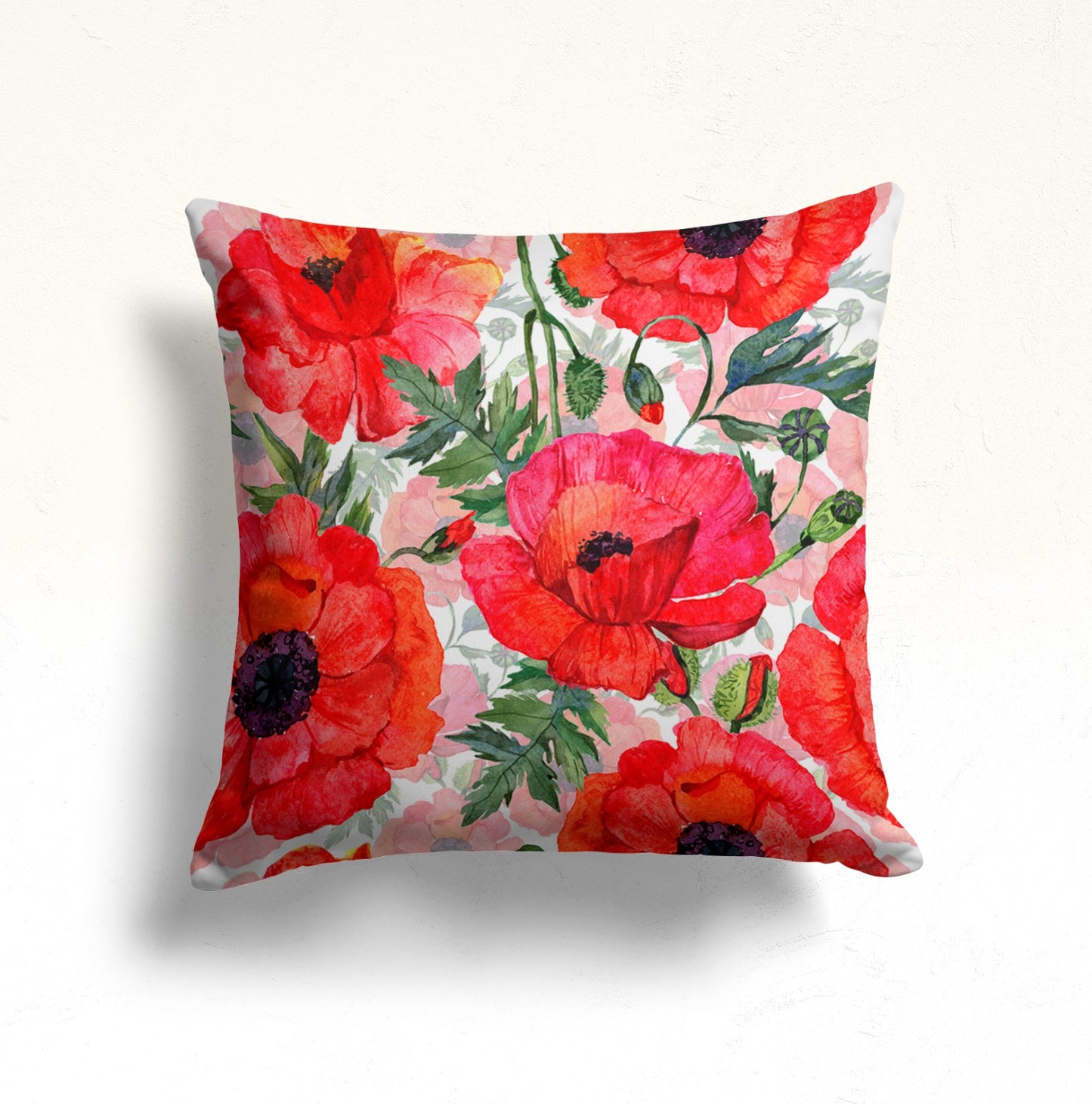Vivid Red Poppy Pillow Cover for Floral Décor, Poppy Stripe