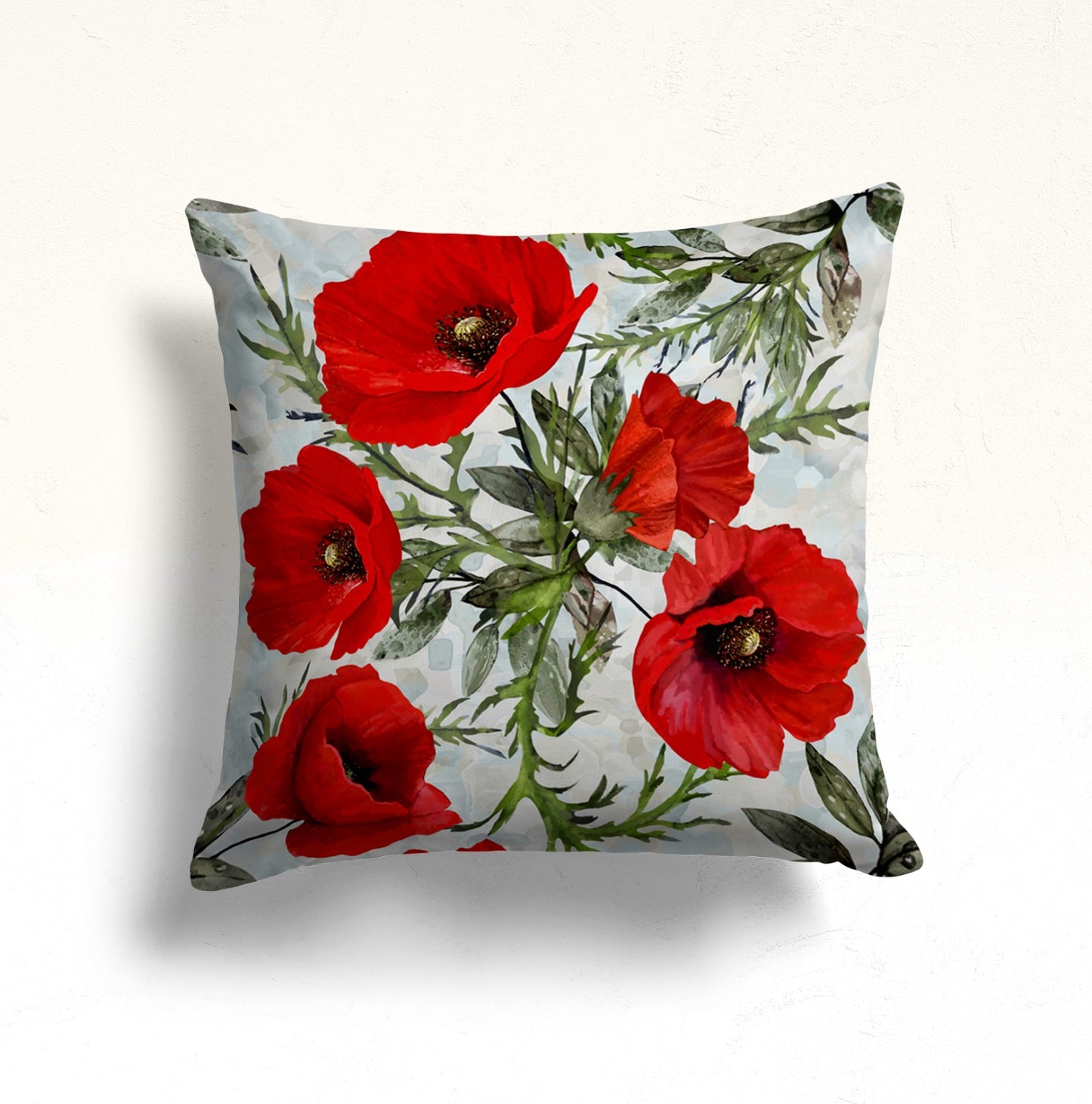 Vivid Red Poppy Pillow Cover for Floral Décor, Poppy Stripe