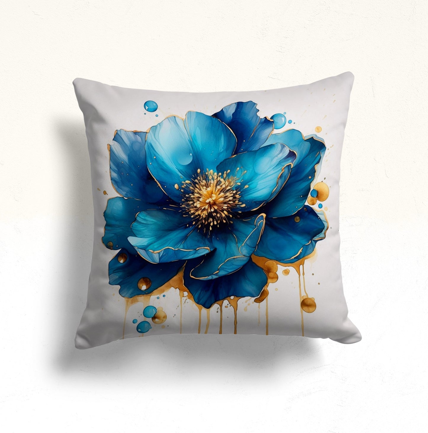 Metallic Leaf Design Blue Cushion Cover for Modern Interiors