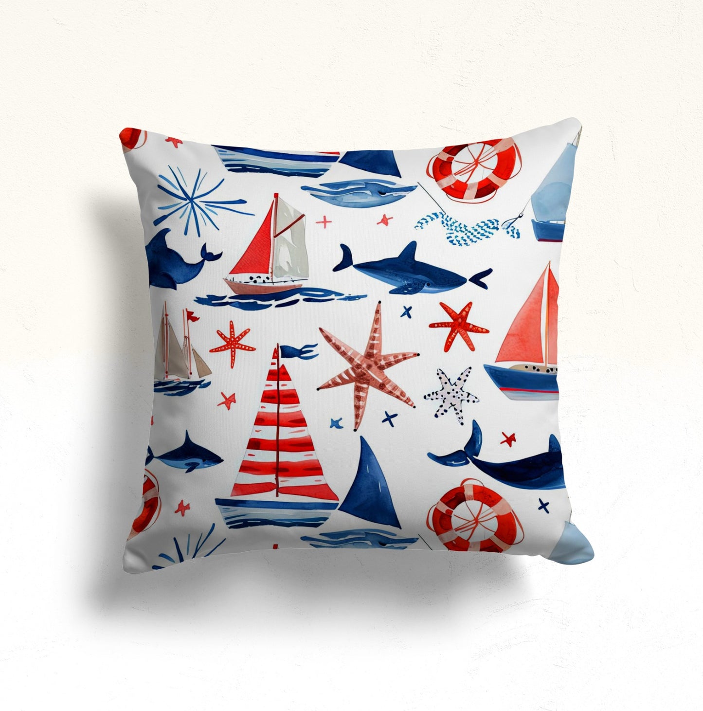 Marine Life Shells Starfish Cushion Cover, Ocean Blue Seashell