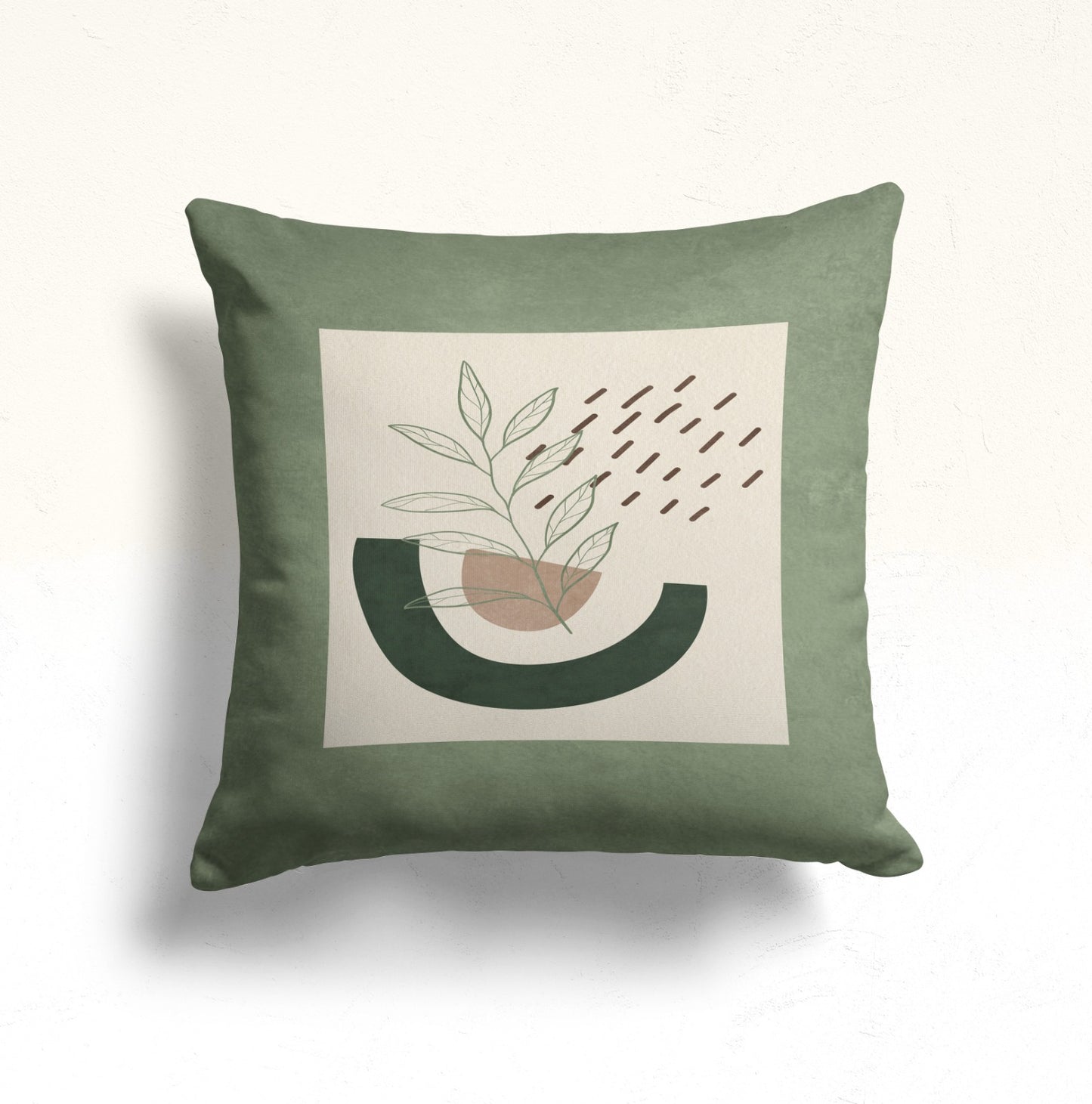 Abstract Plant Graphic Cushion Cover, Green Geometric Design
