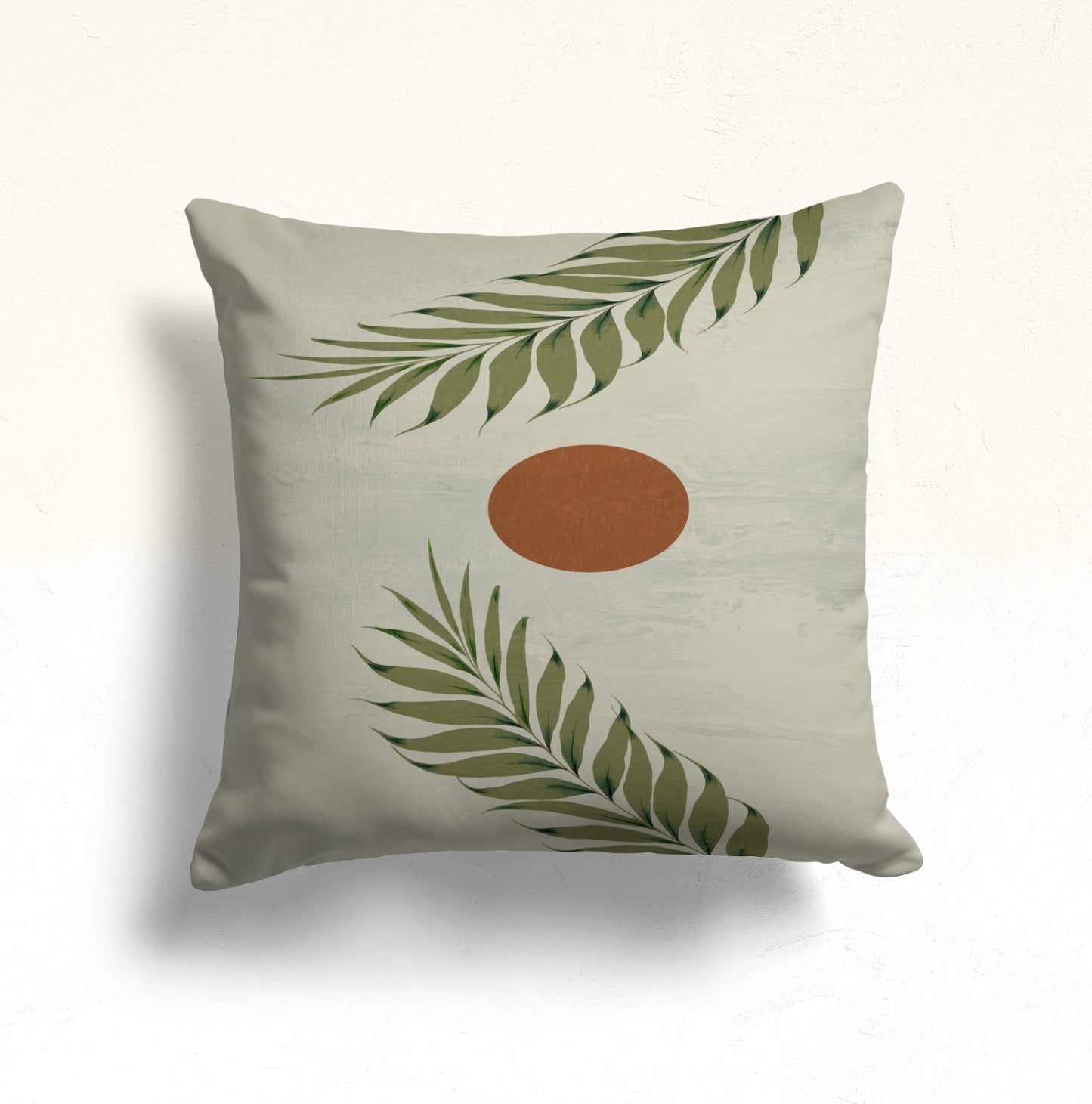 Abstract Sunset with Palm Leaves Cushion Cover in Earthy Tones