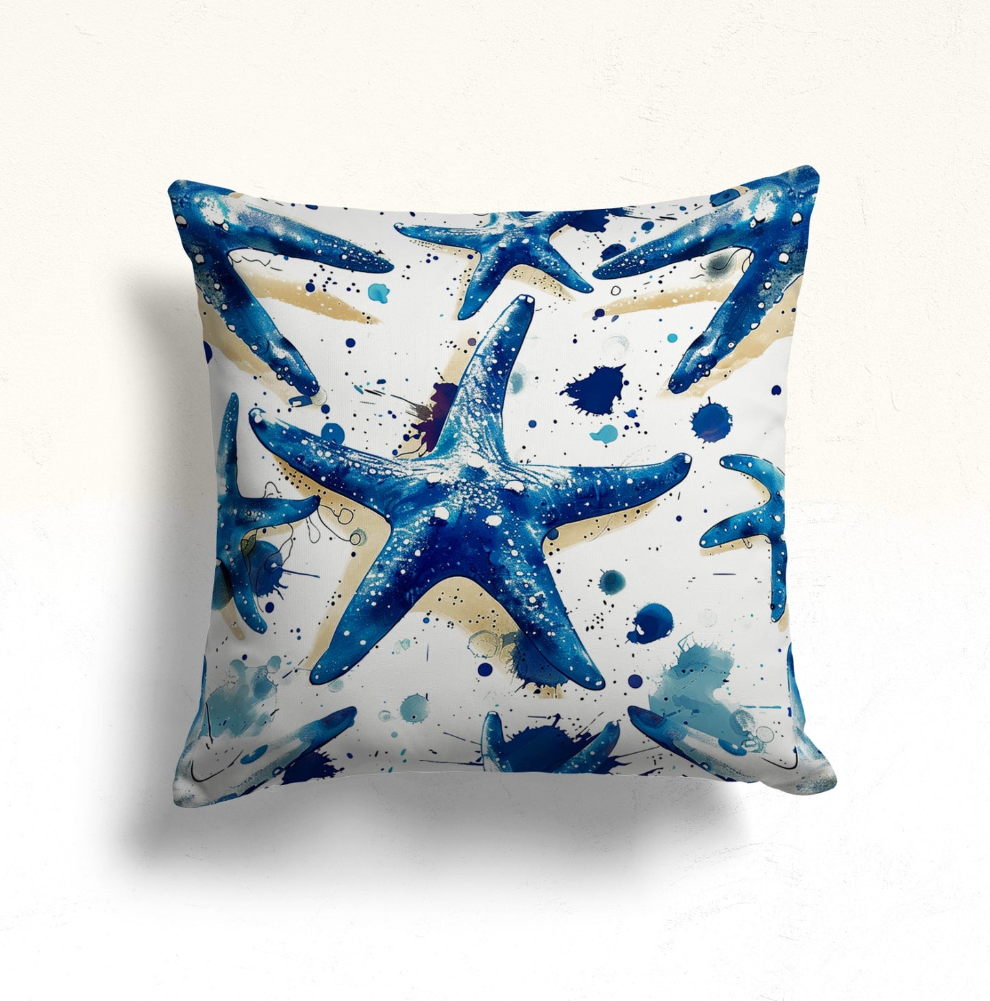 Marine Life Shells Starfish Cushion Cover, Ocean Blue Seashell