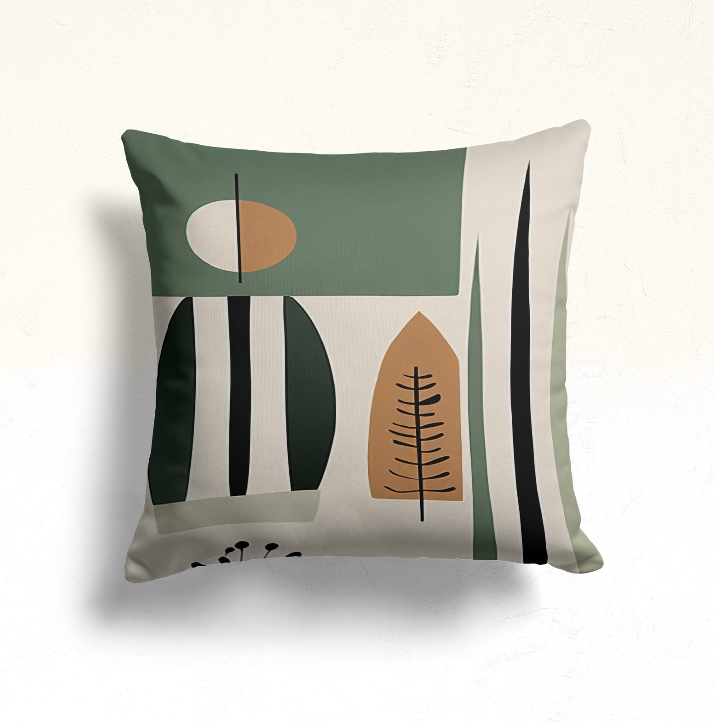 Abstract Plant Graphic Cushion Cover, Green Geometric Design
