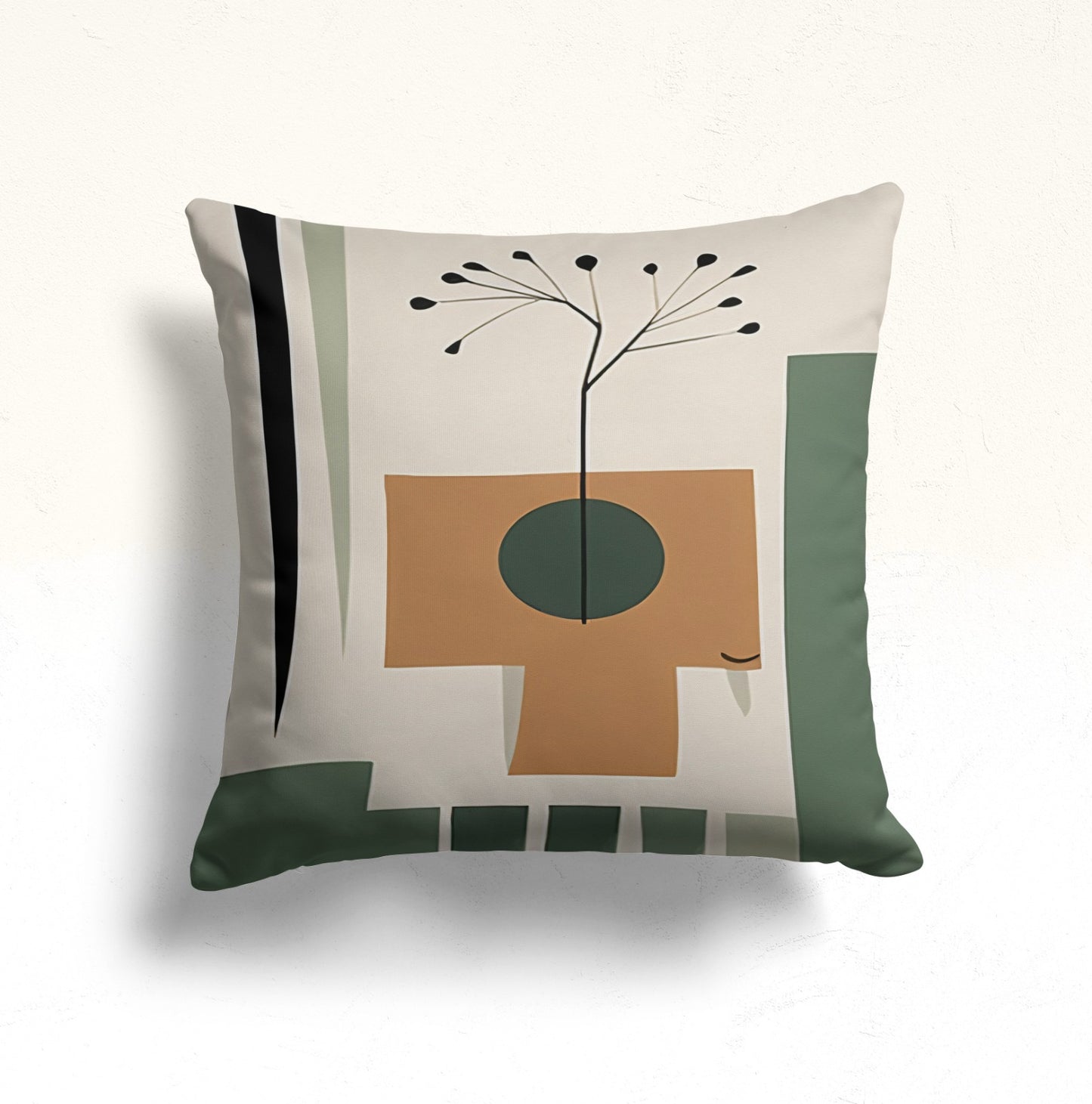 Abstract Plant Graphic Cushion Cover, Green Geometric Design