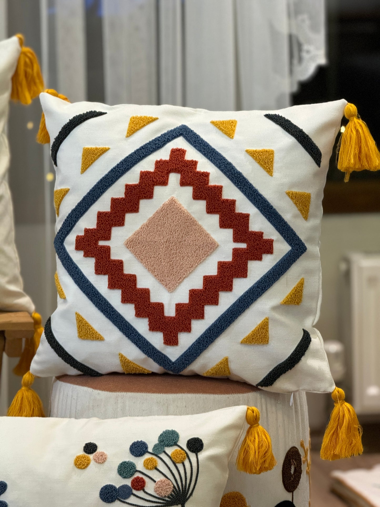 Kilim Tufted Embroidered Punch Cushion Cover