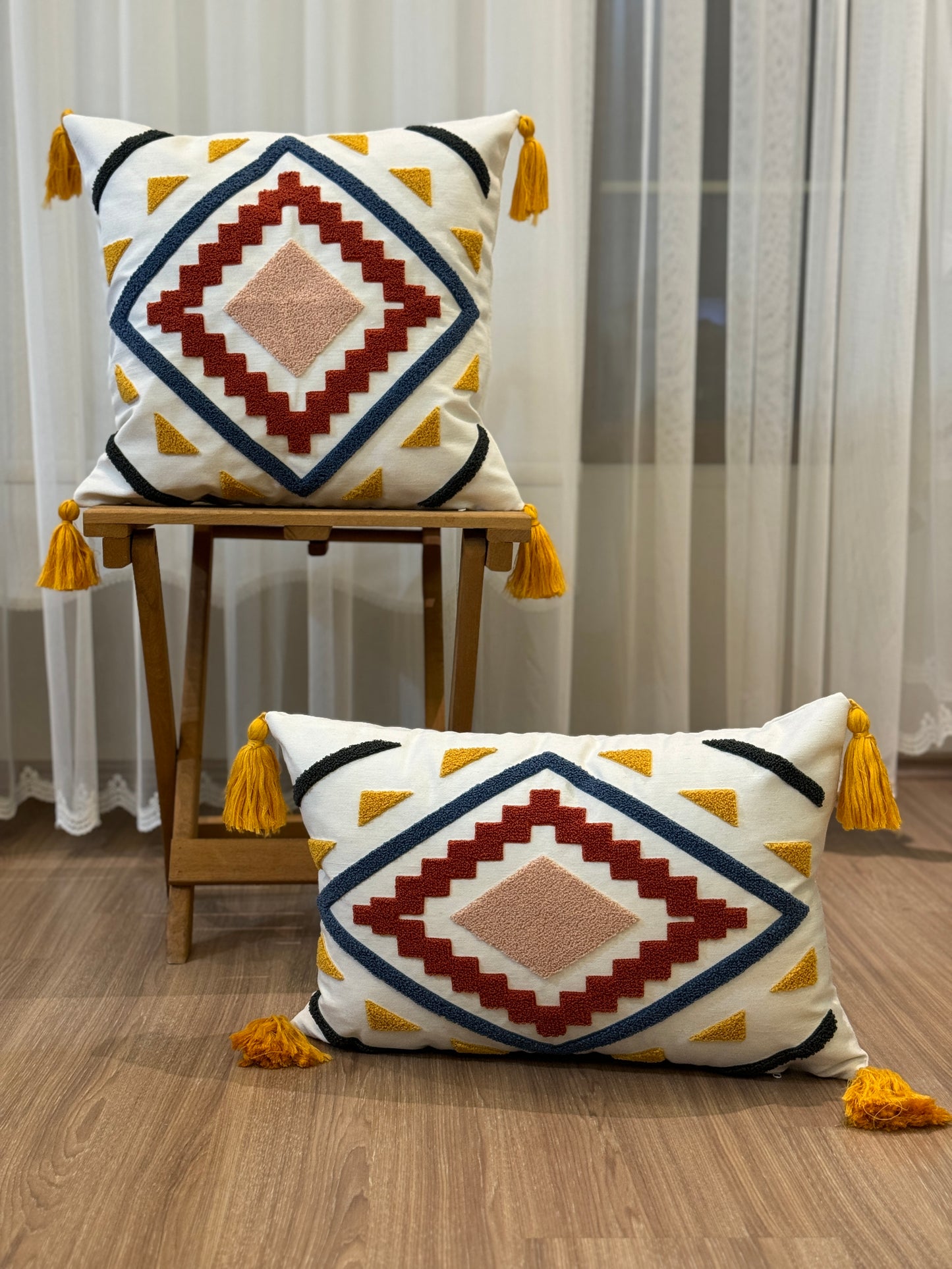 Kilim Tufted Embroidered Punch Cushion Cover
