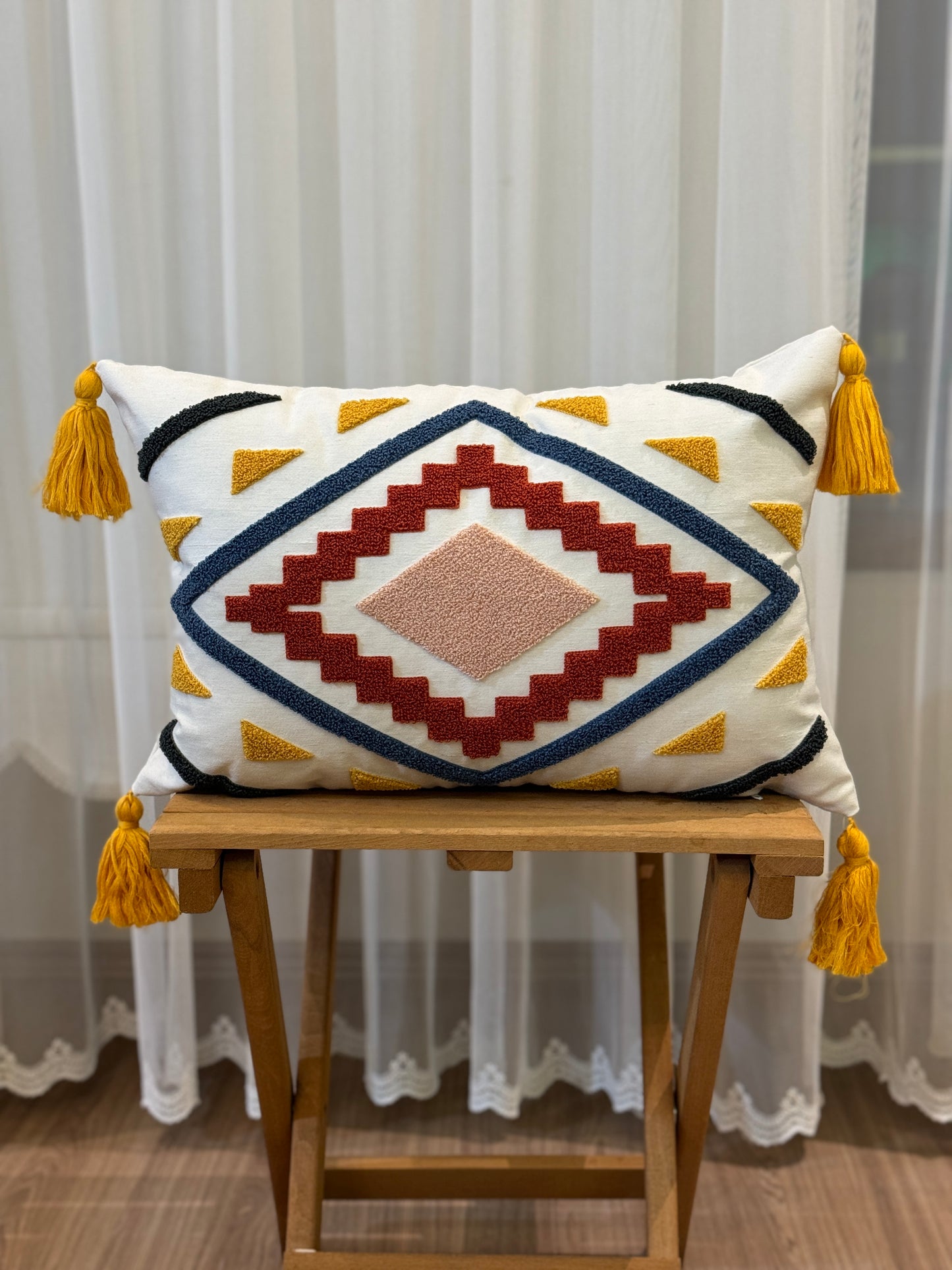 Kilim Tufted Embroidered Punch Cushion Cover