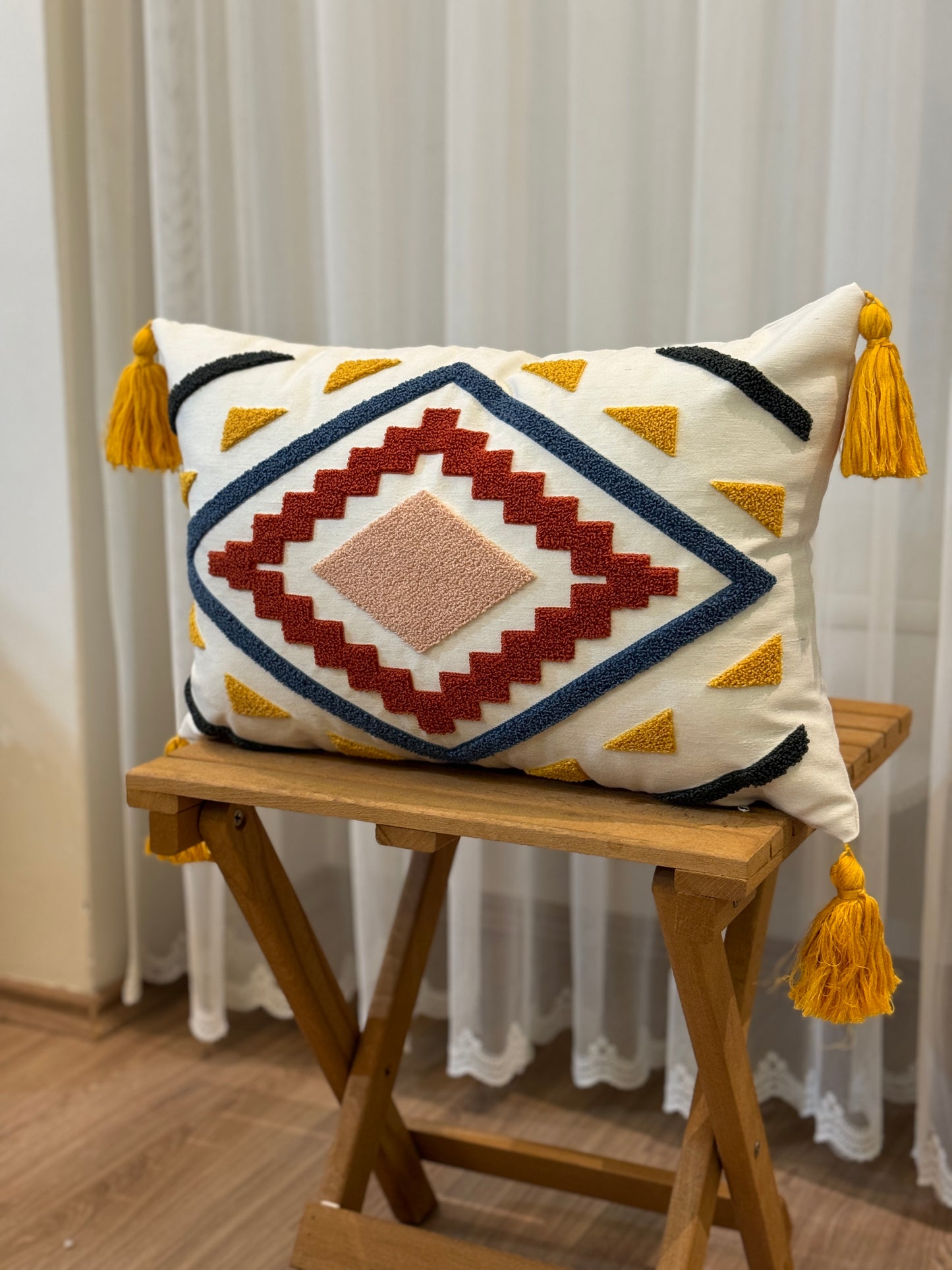 Kilim Tufted Embroidered Punch Cushion Cover