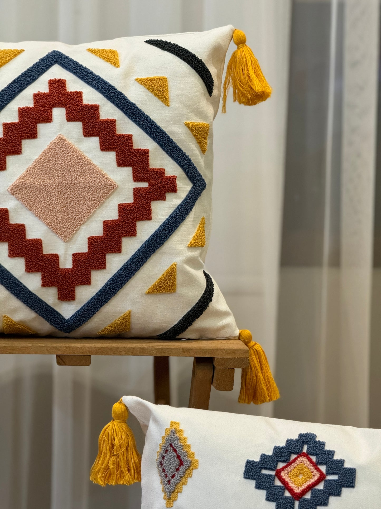 Kilim Tufted Embroidered Punch Cushion Cover