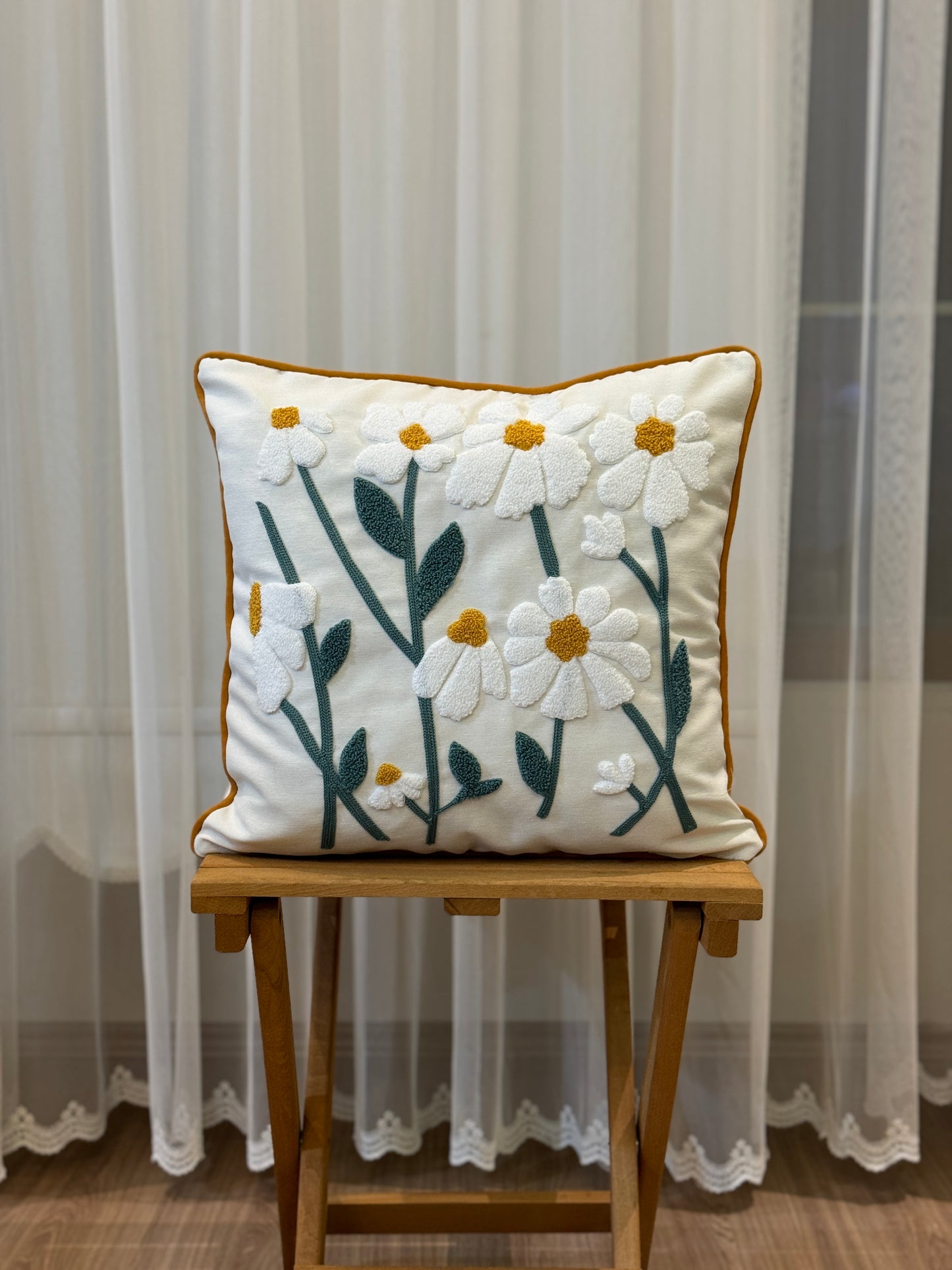 Daisy Needle Punch Embroidered Throw Pillow Cover