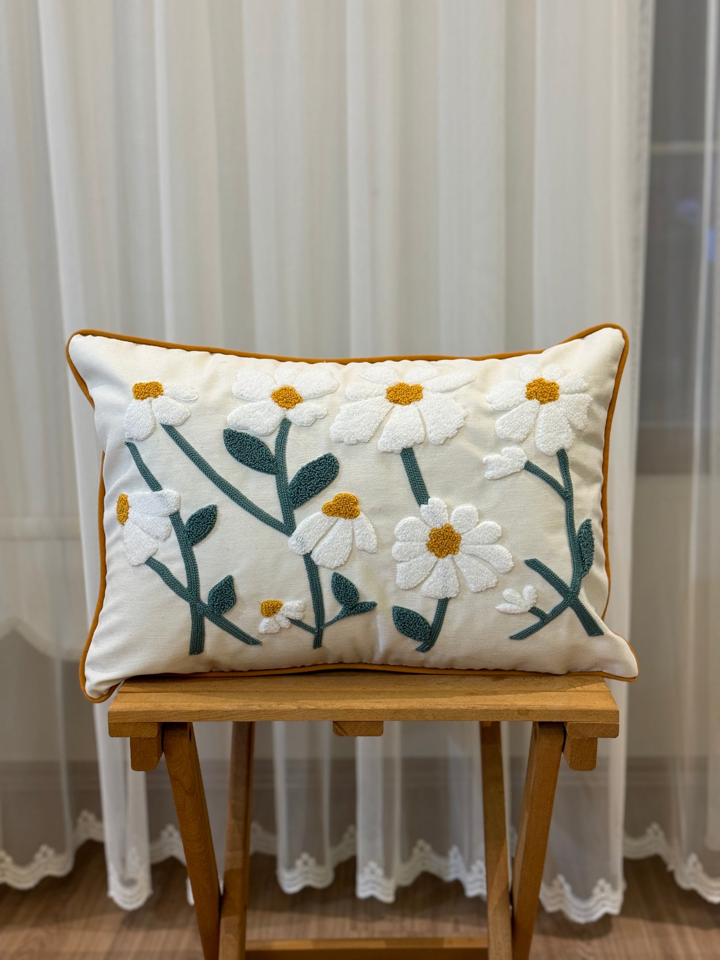 Daisy Needle Punch Embroidered Throw Pillow Cover