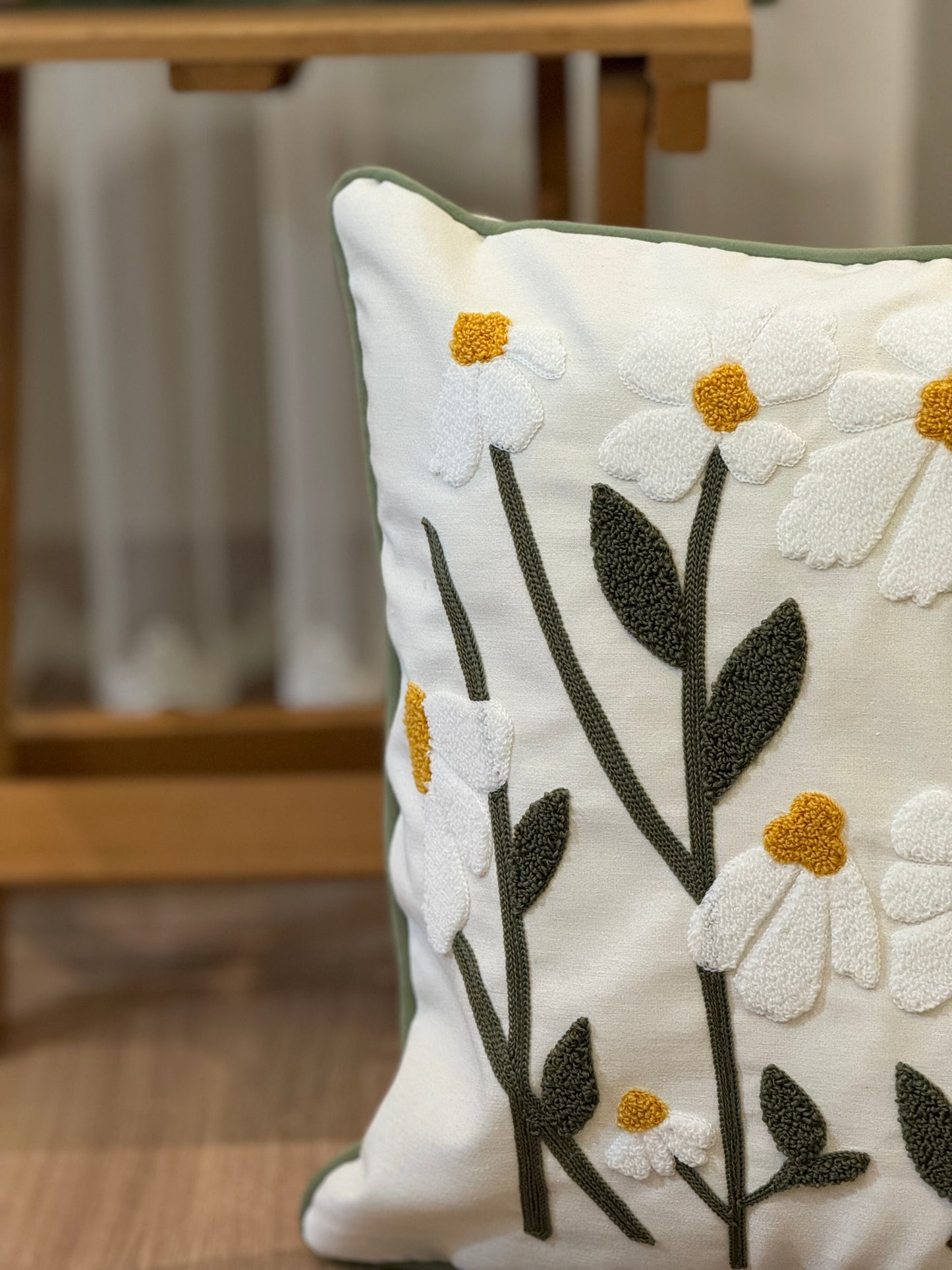 Daisy Needle Punch Embroidered Throw Pillow Cover