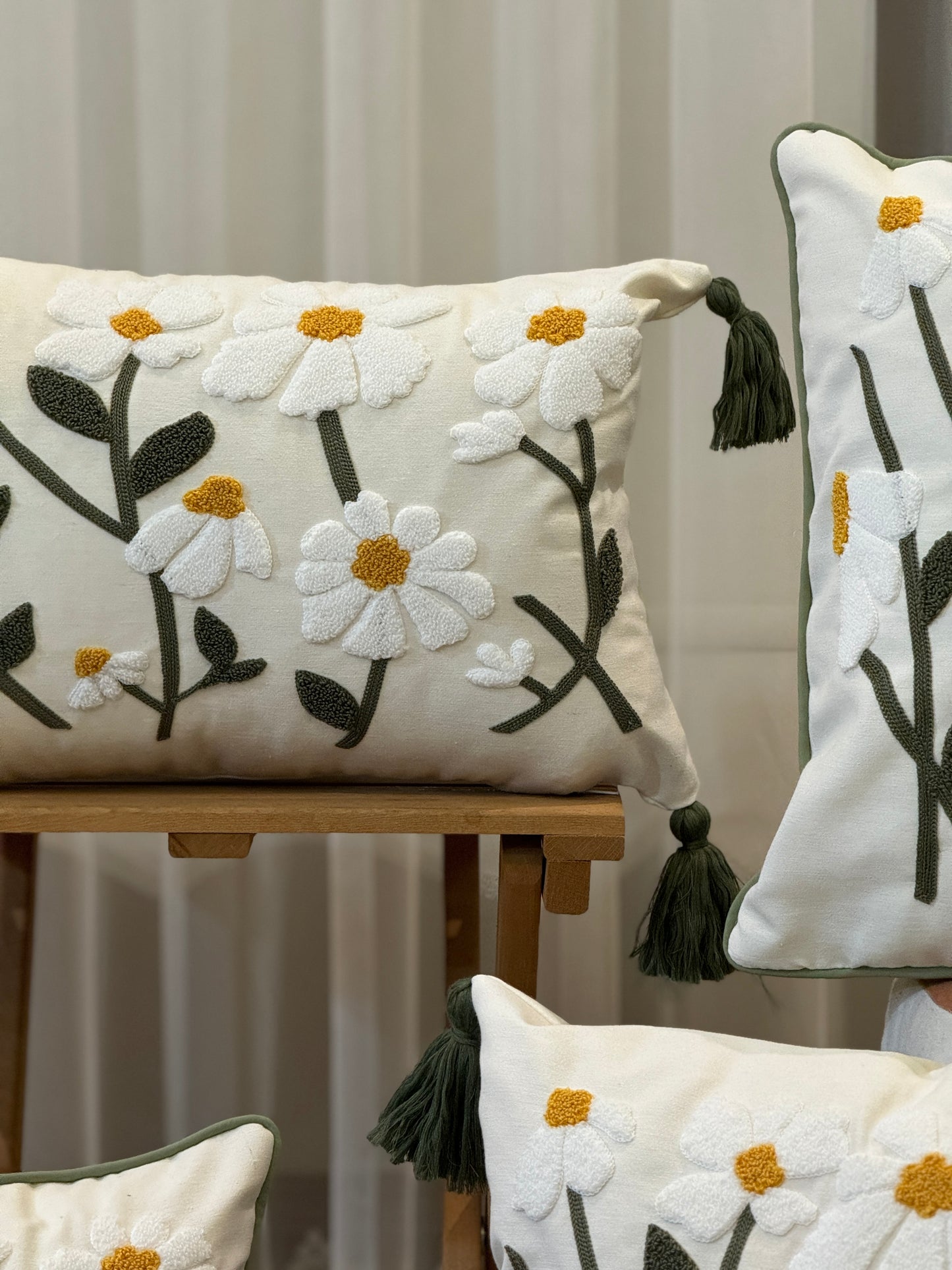 Daisy Needle Punch Embroidered Throw Pillow Cover