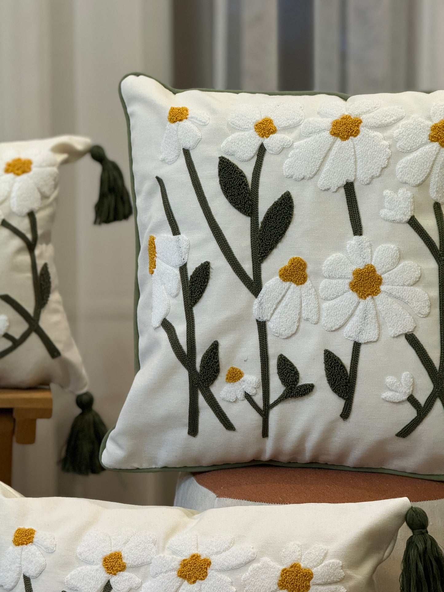 Daisy Needle Punch Embroidered Throw Pillow Cover