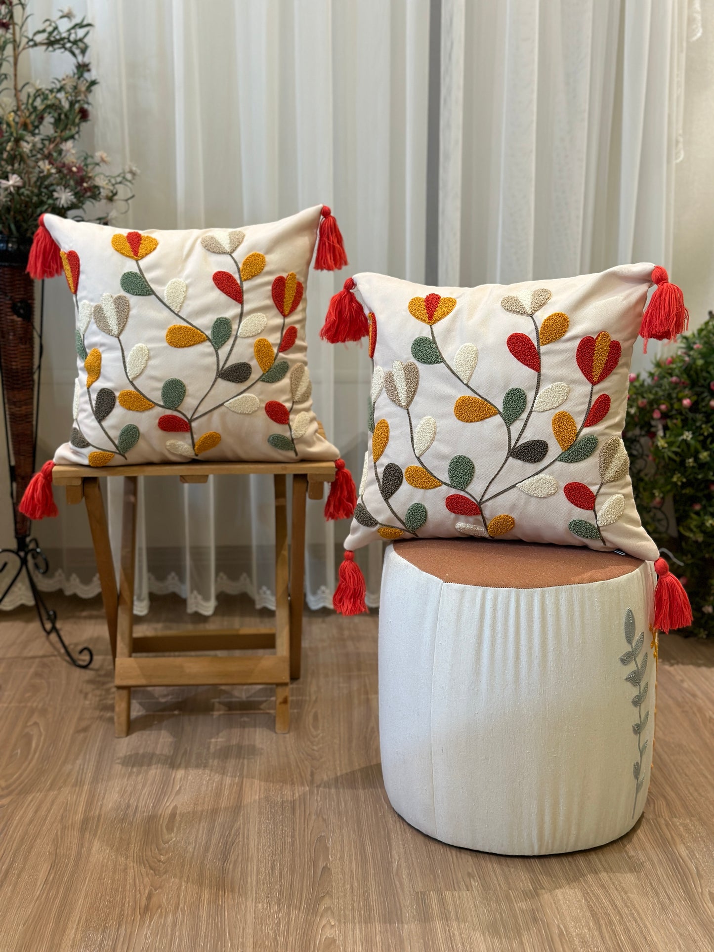 Cute Flowers Embroidered Punch Throw Pillow Cover