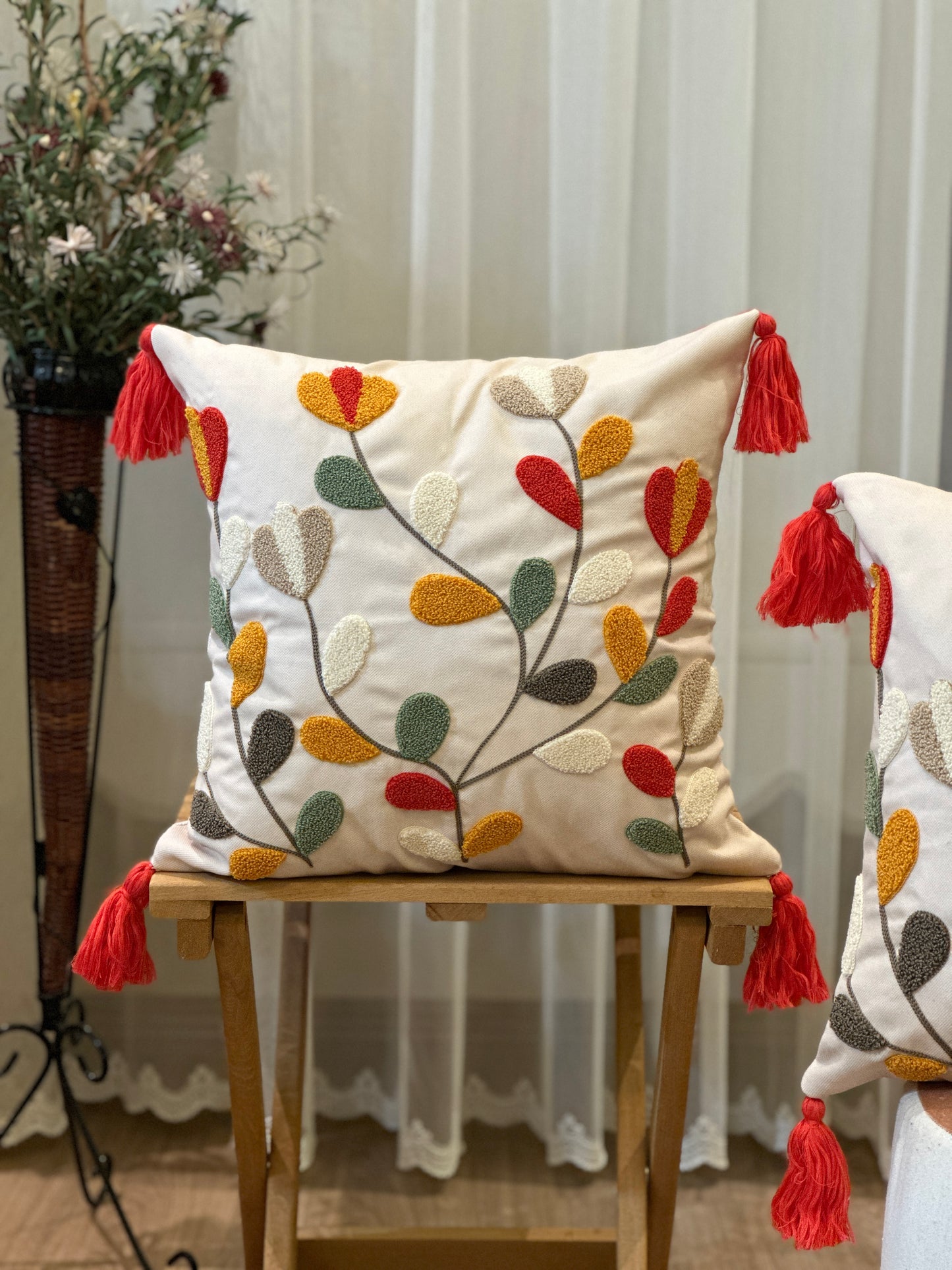 Cute Flowers Embroidered Punch Throw Pillow Cover