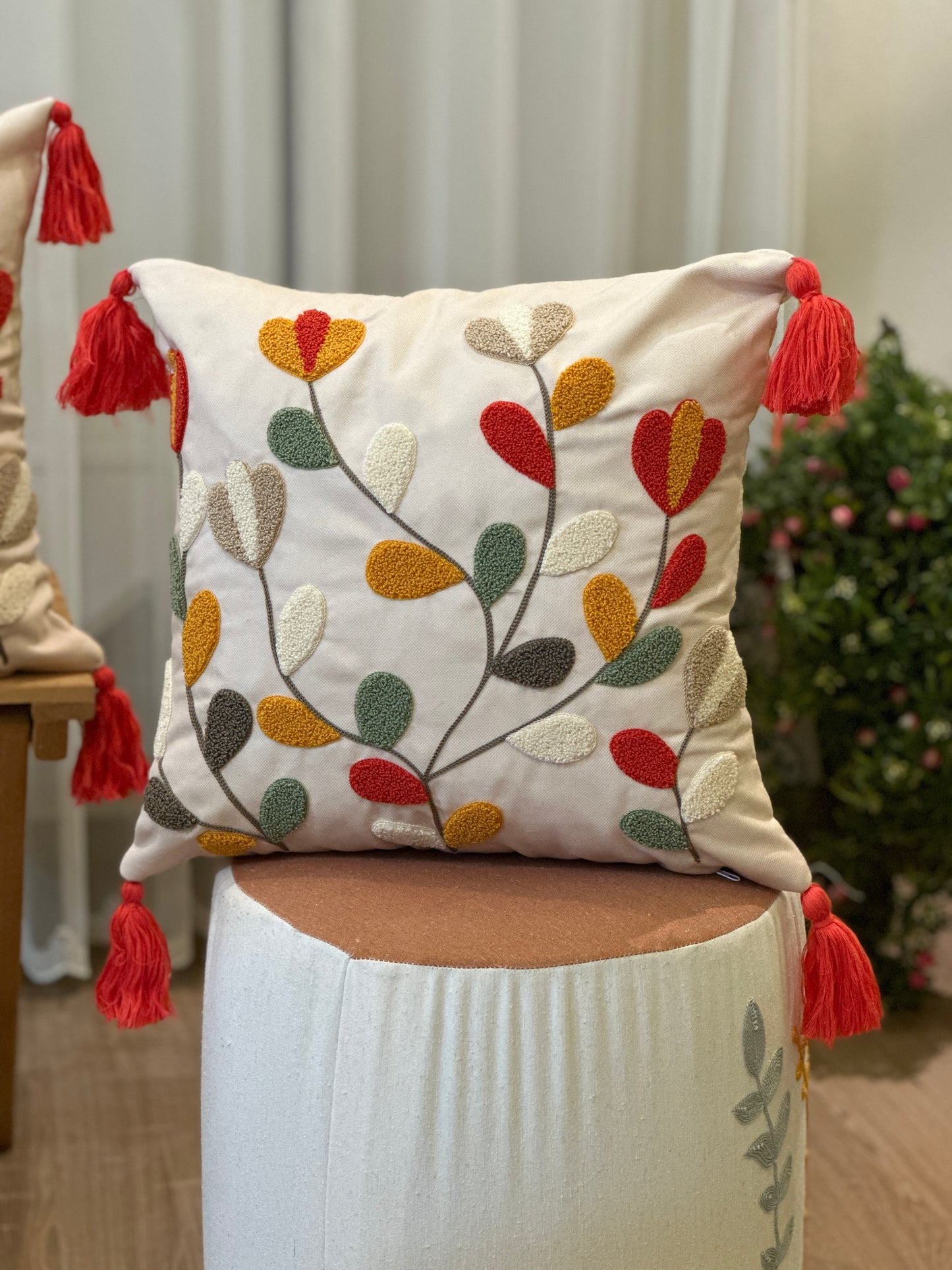 Cute Flowers Embroidered Punch Throw Pillow Cover