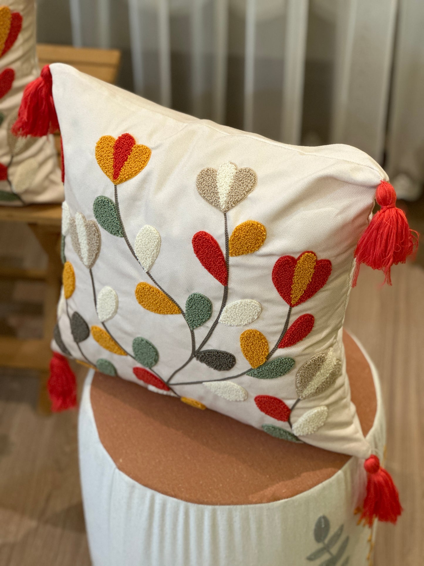 Cute Flowers Embroidered Punch Throw Pillow Cover