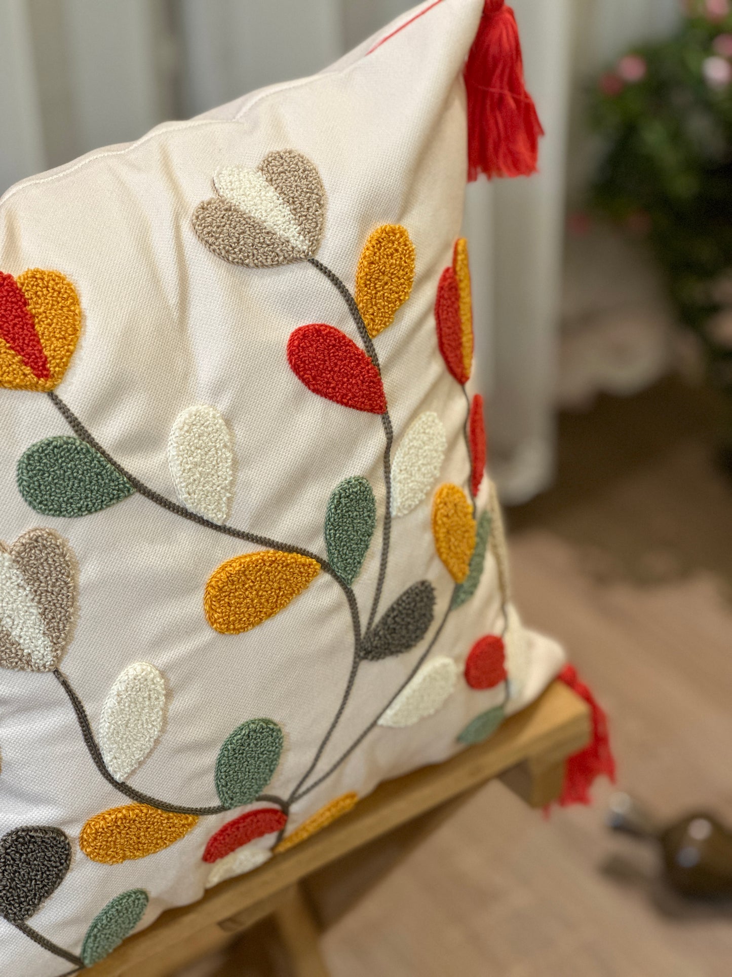 Cute Flowers Embroidered Punch Throw Pillow Cover