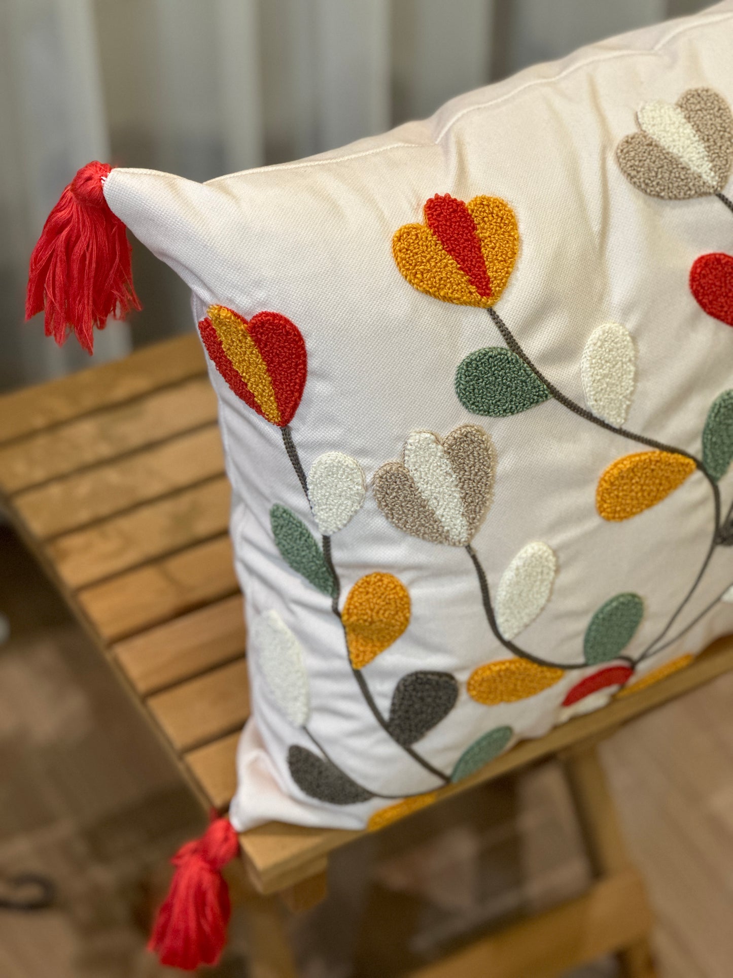 Cute Flowers Embroidered Punch Throw Pillow Cover