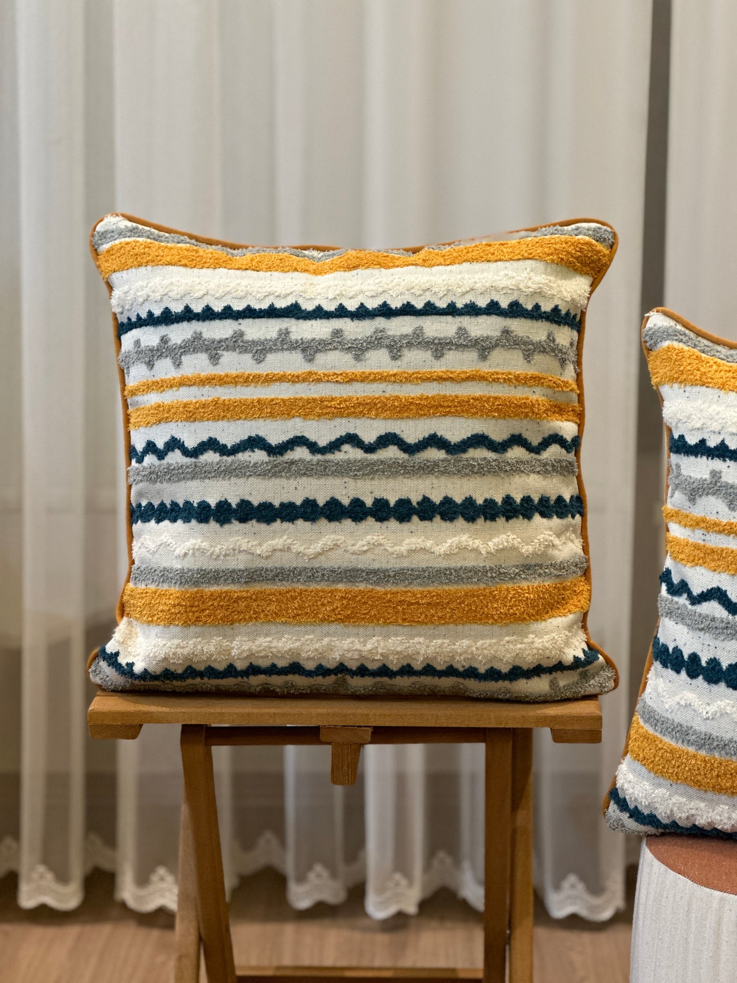 Boucle Textured Mustard Stripe Woven Cushion Cover