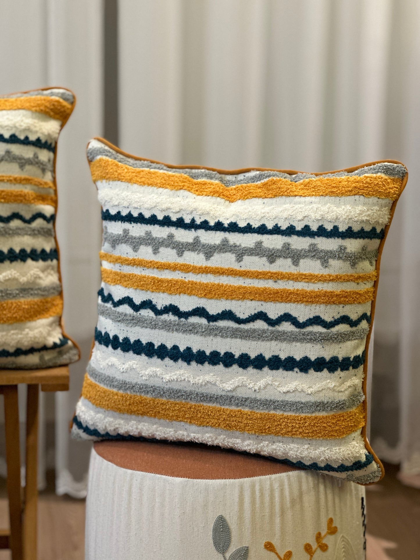 Boucle Textured Mustard Stripe Woven Cushion Cover