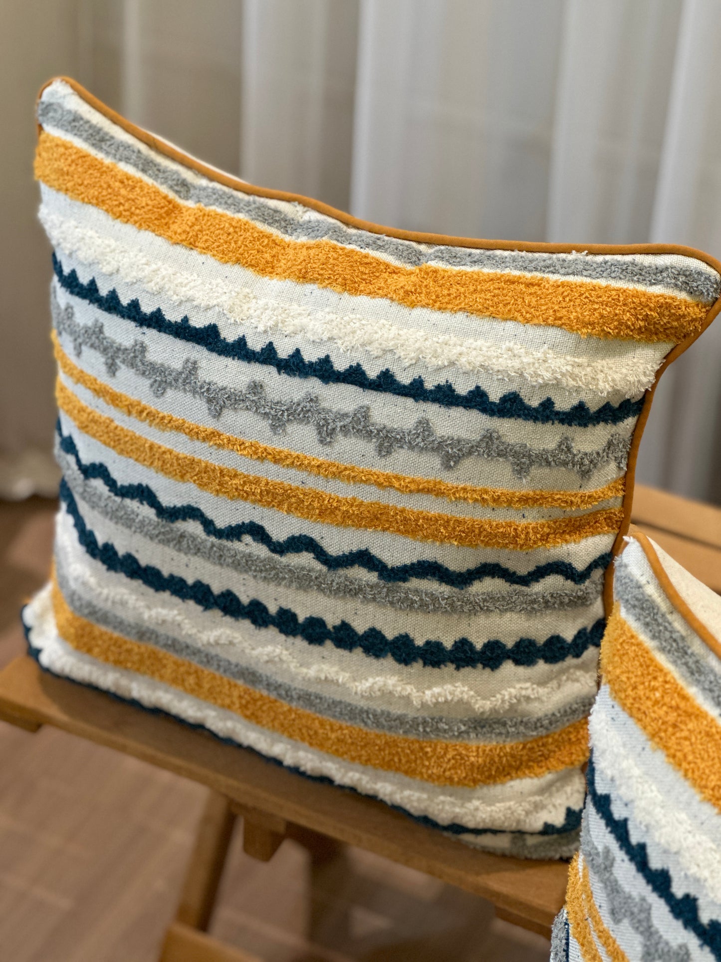 Boucle Textured Mustard Stripe Woven Cushion Cover