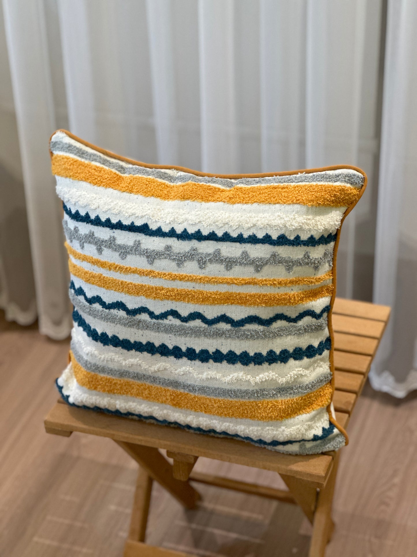 Boucle Textured Mustard Stripe Woven Cushion Cover
