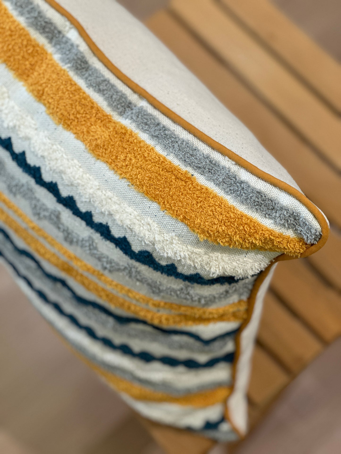 Boucle Textured Mustard Stripe Woven Cushion Cover