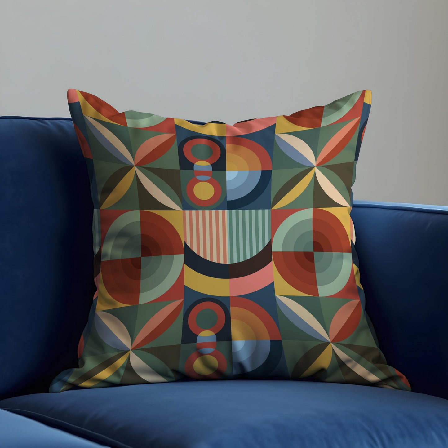 Retro Geometric Cushion Cover, Colorful Mid Century Modern Pillow Case