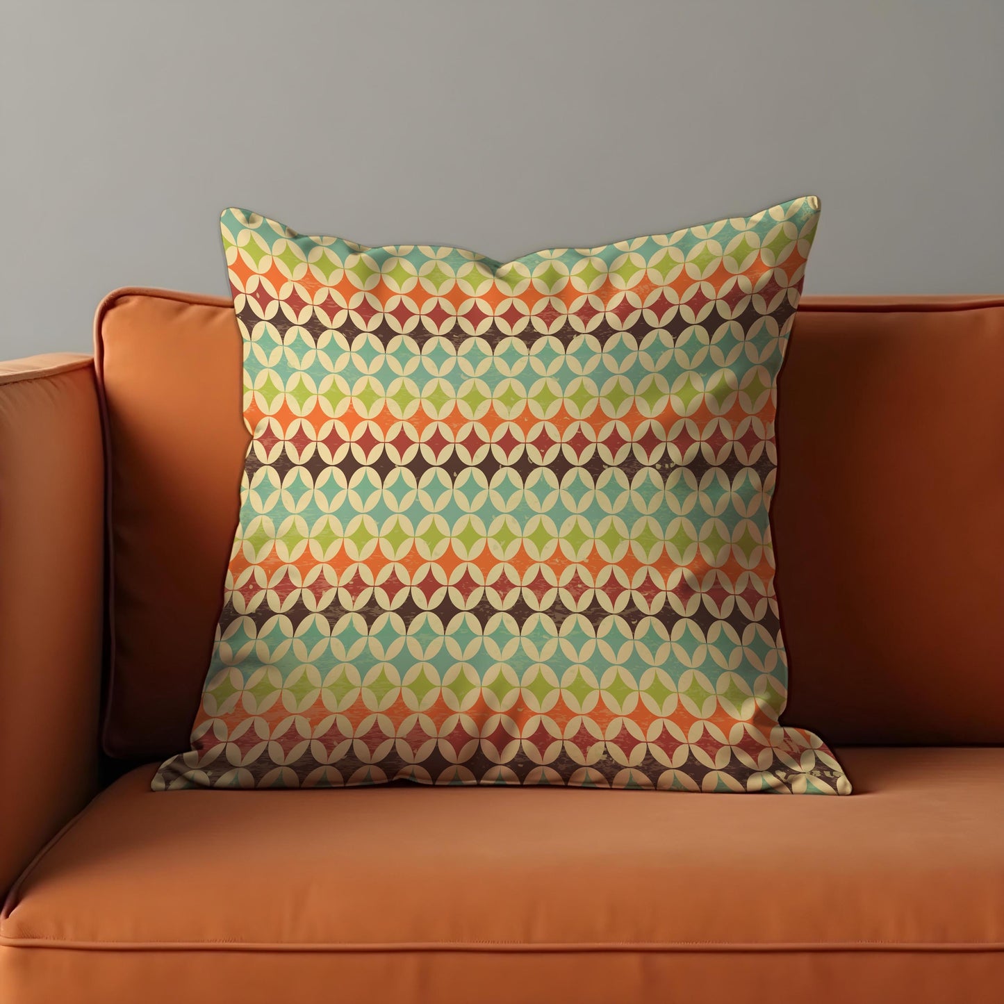 Retro Geometric Cushion Cover, Colorful Mid Century Pillow Case