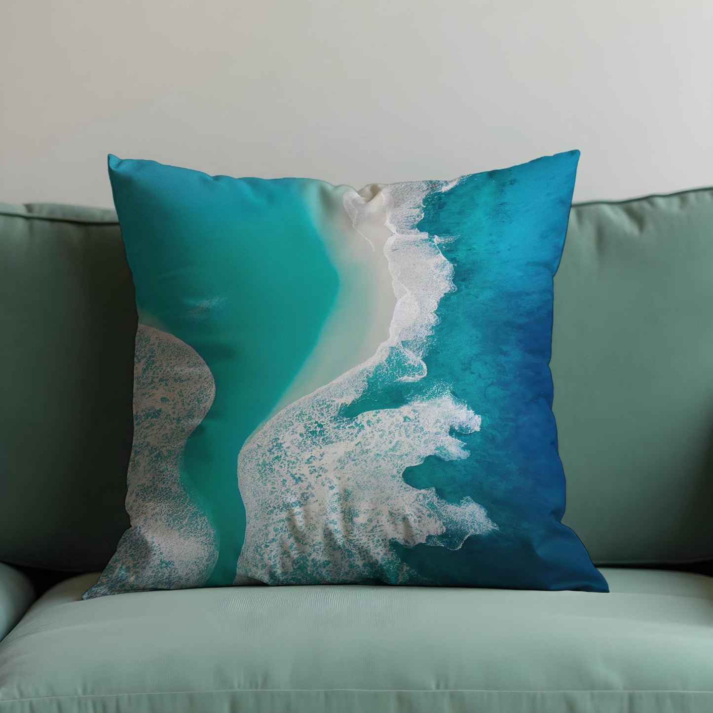 Beach Aerial Cushion Cover, Turquoise Sea Shoreline Throw Pillow Cover