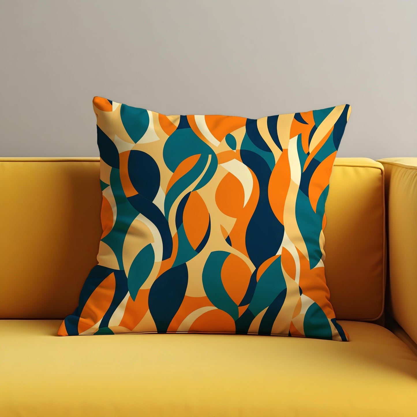 Retro Abstract Cushion Cover, Colorful Leafy Swirl Pattern Pillow Case