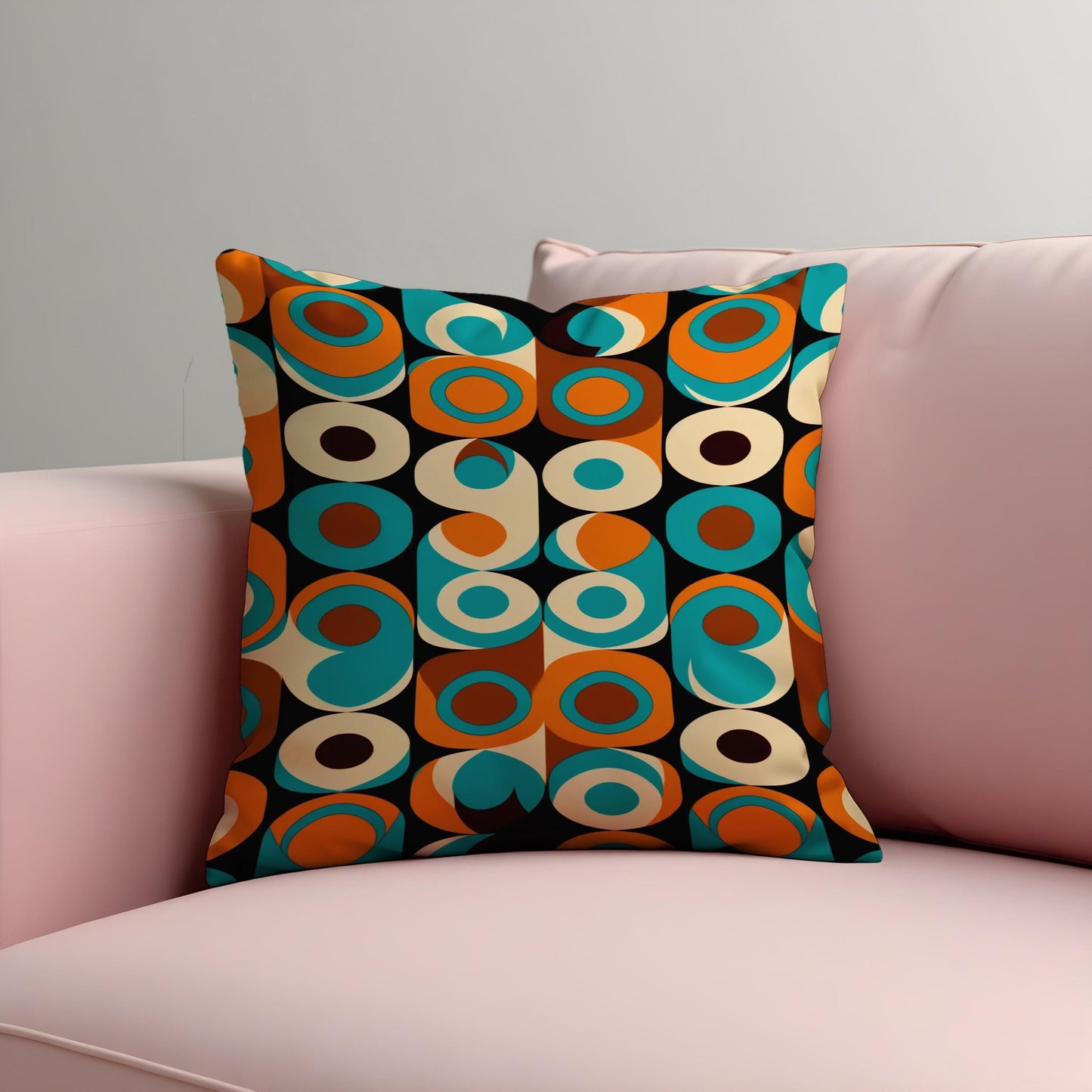Retro Circle Pattern Cushion Cover, 70s Style Teal Throw Pillow Case
